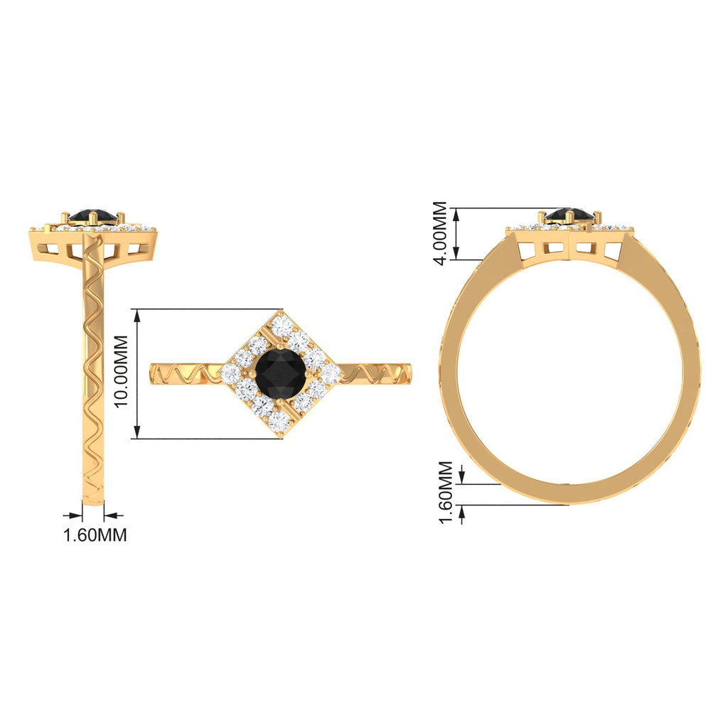 0.4 Carat Black Spinel and Diamond Textured Ring