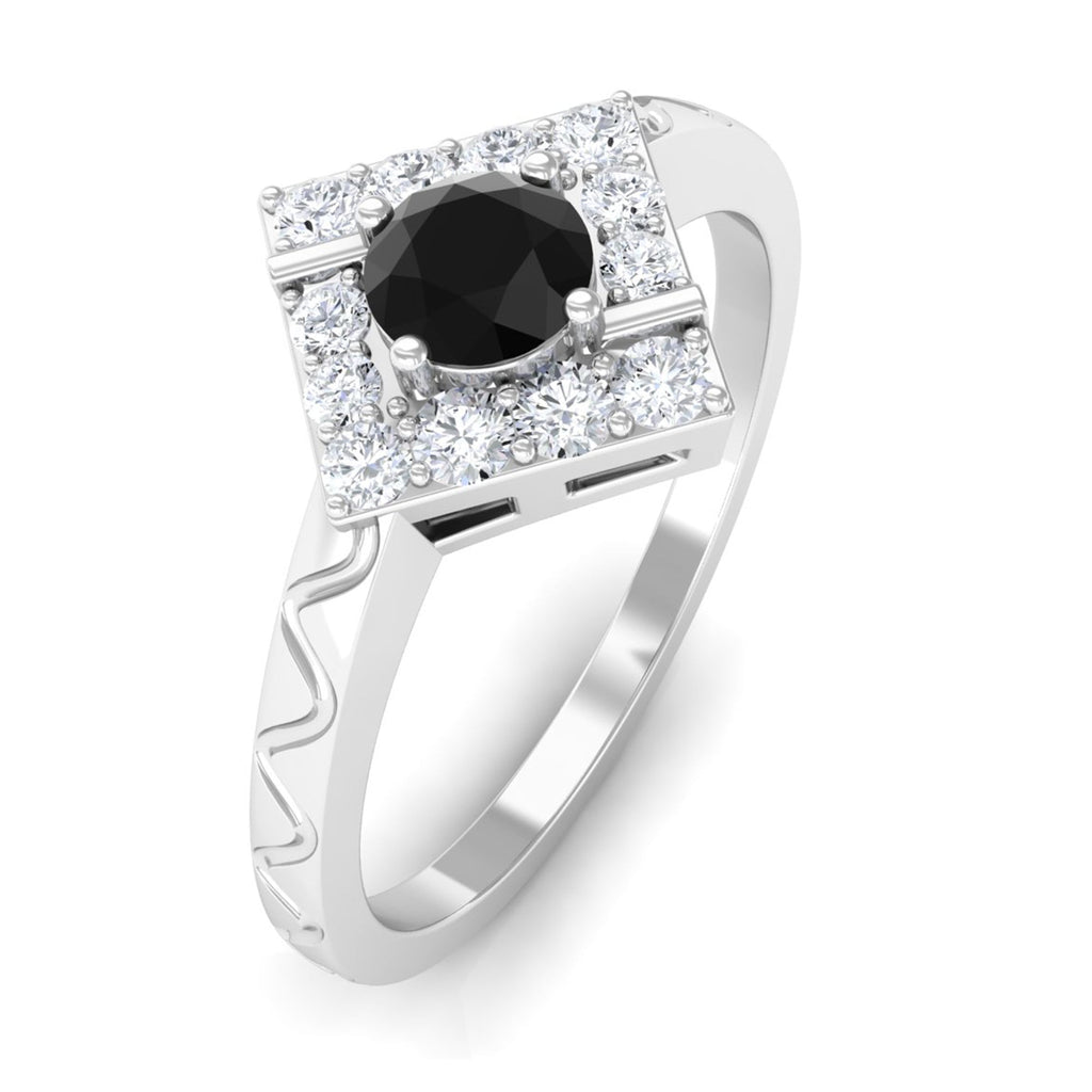 0.4 Carat Black Spinel and Diamond Textured Ring
