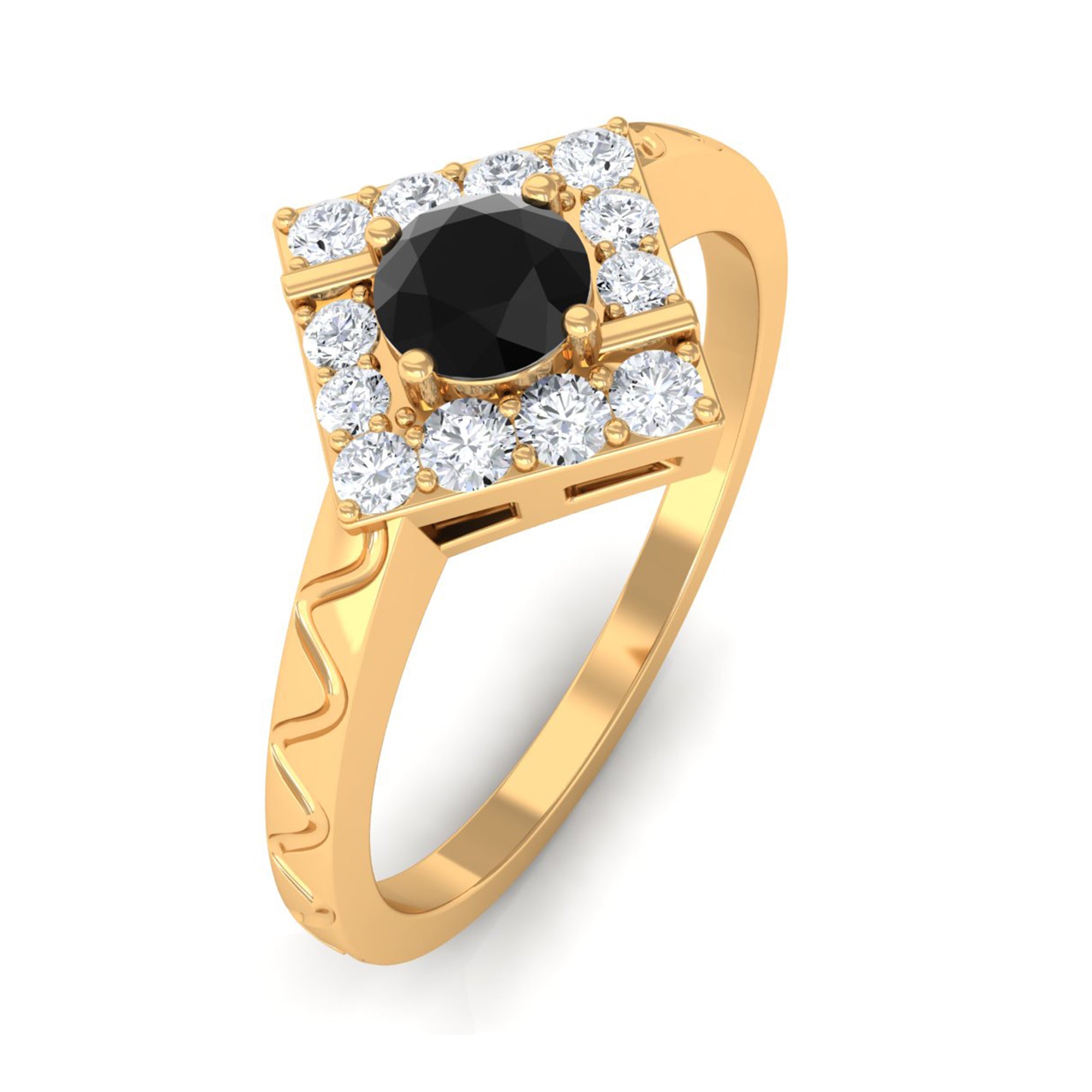 0.4 Carat Black Spinel and Diamond Textured Ring