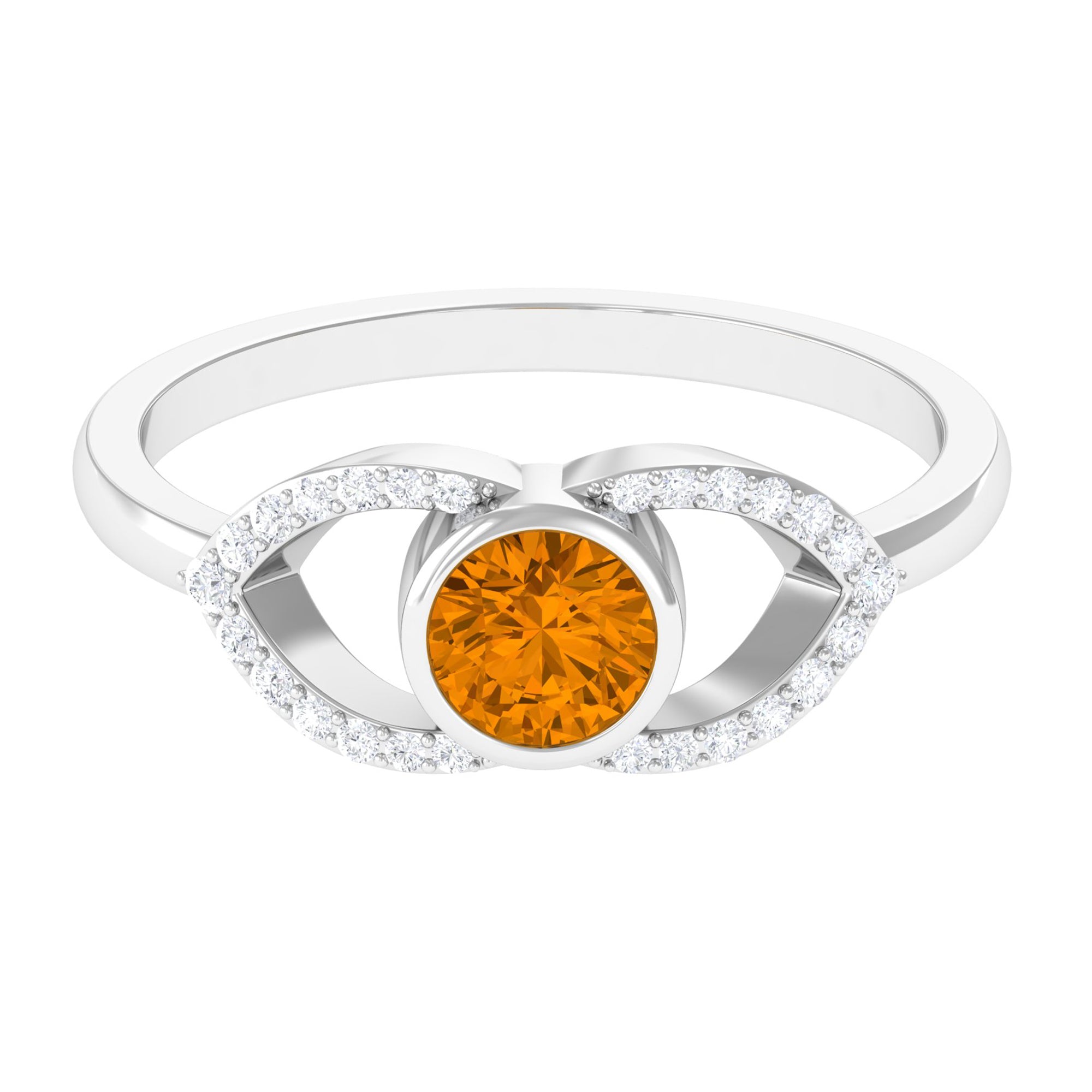 0.5 Carat Split Shank Citrine Solitaire Ring with Diamond Accent