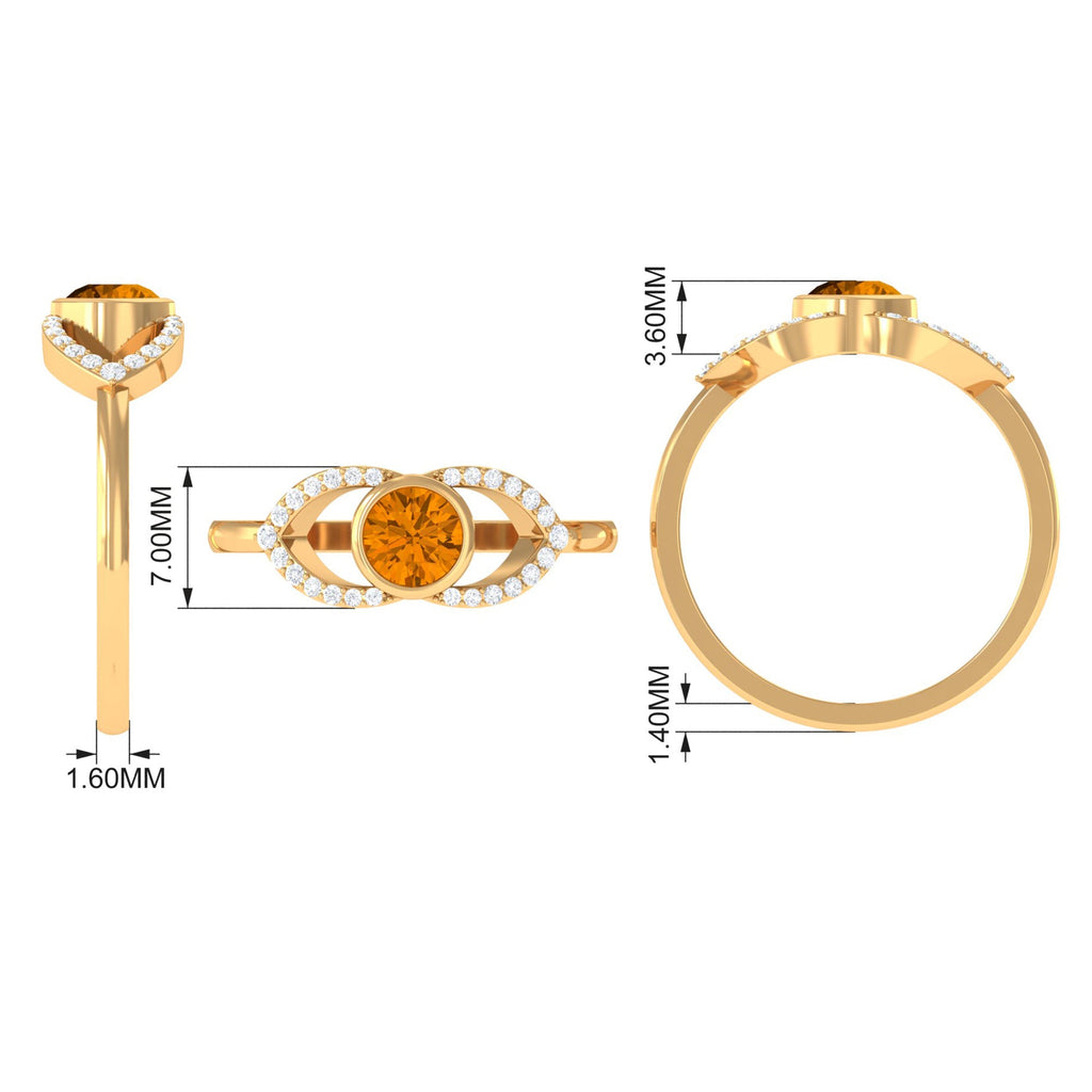 0.5 Carat Split Shank Citrine Solitaire Ring with Diamond Accent