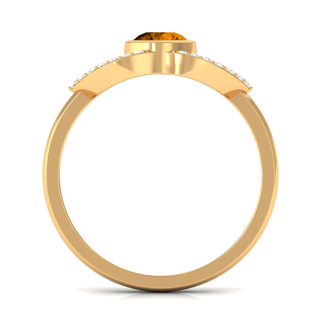 0.5 Carat Split Shank Citrine Solitaire Ring with Diamond Accent