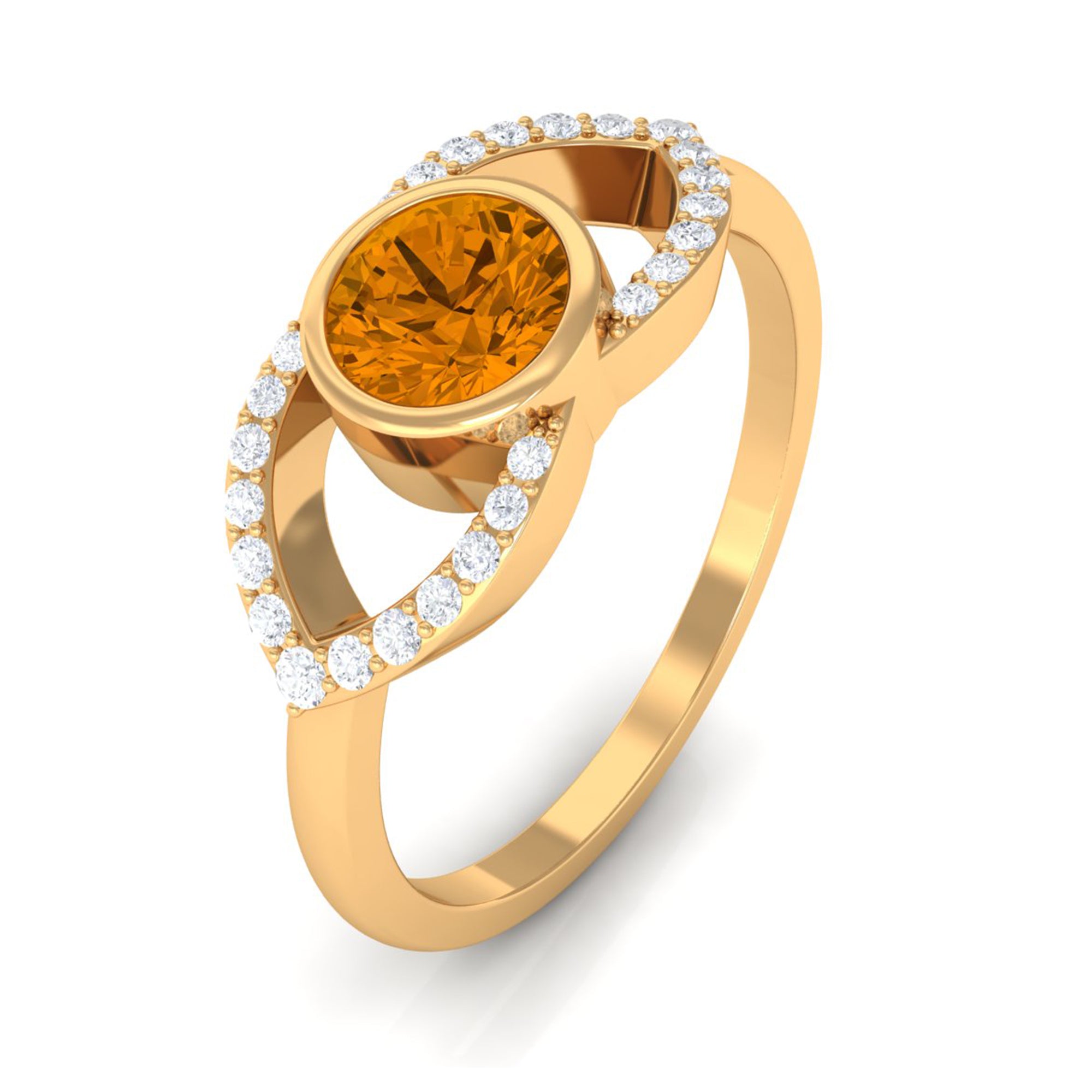 0.5 Carat Split Shank Citrine Solitaire Ring with Diamond Accent