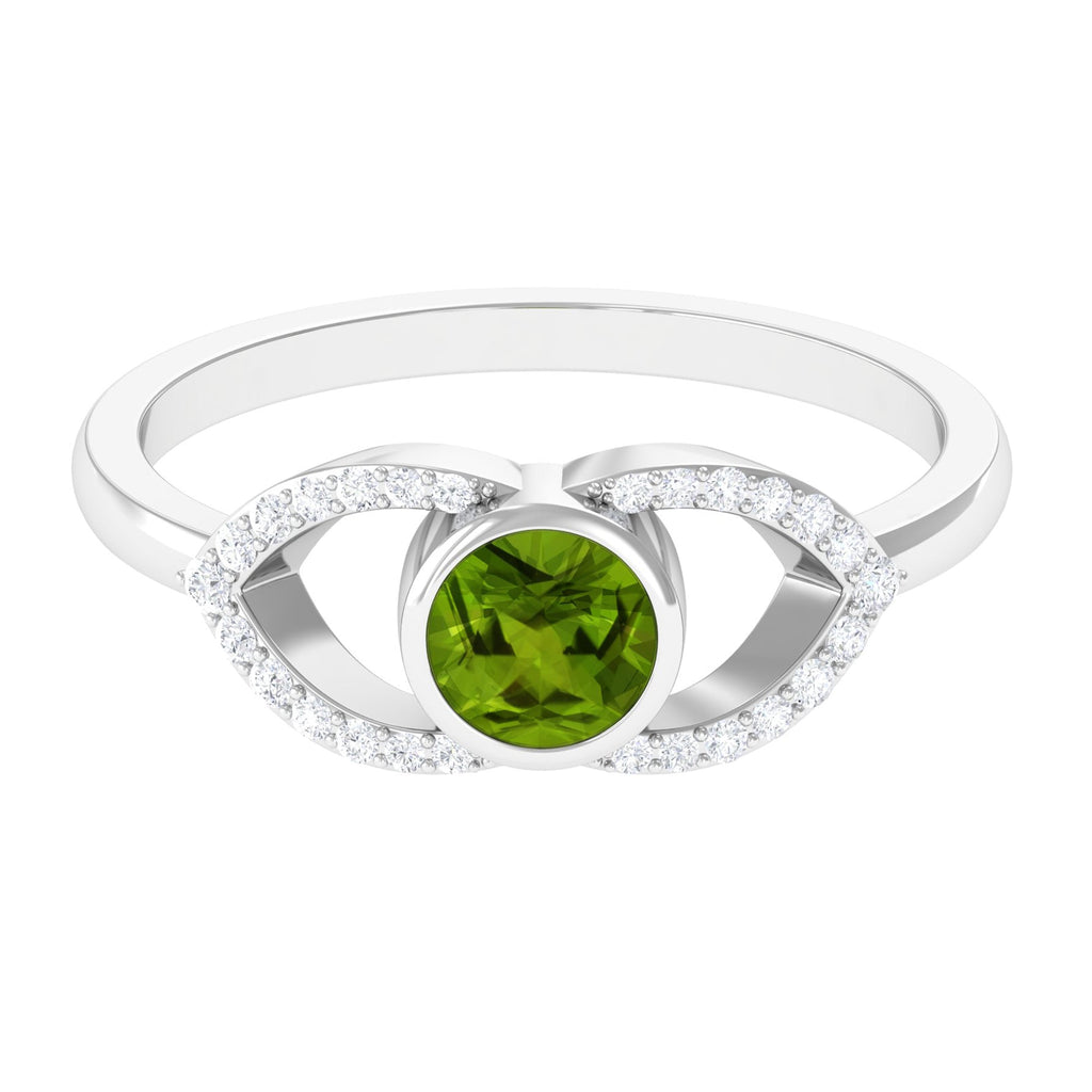 0.5 Carat Split Shank Peridot Solitaire Ring with Diamond Accent