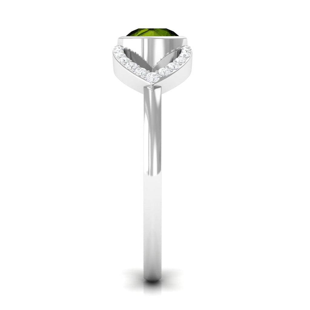 0.5 Carat Split Shank Peridot Solitaire Ring with Diamond Accent