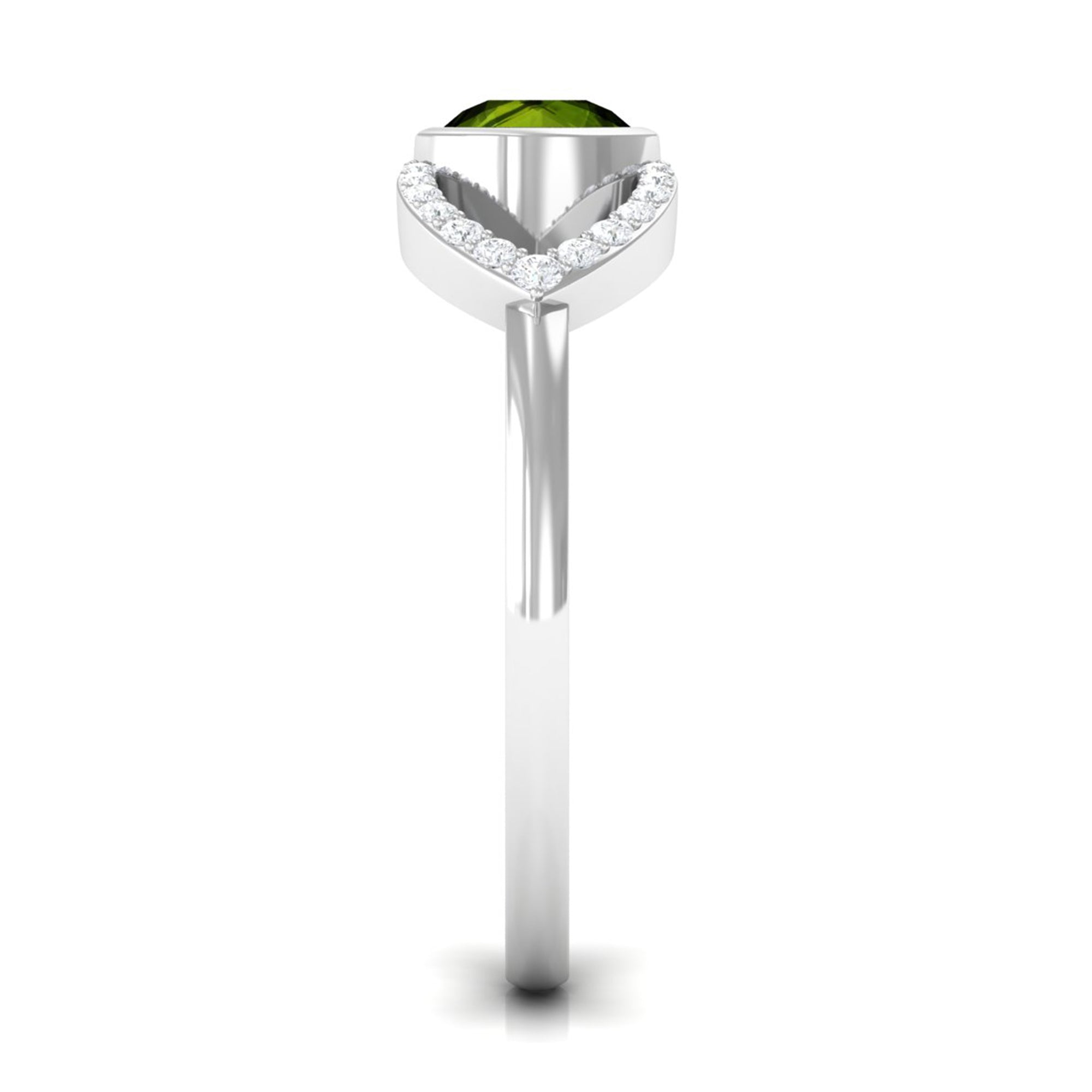 0.5 Carat Split Shank Peridot Solitaire Ring with Diamond Accent