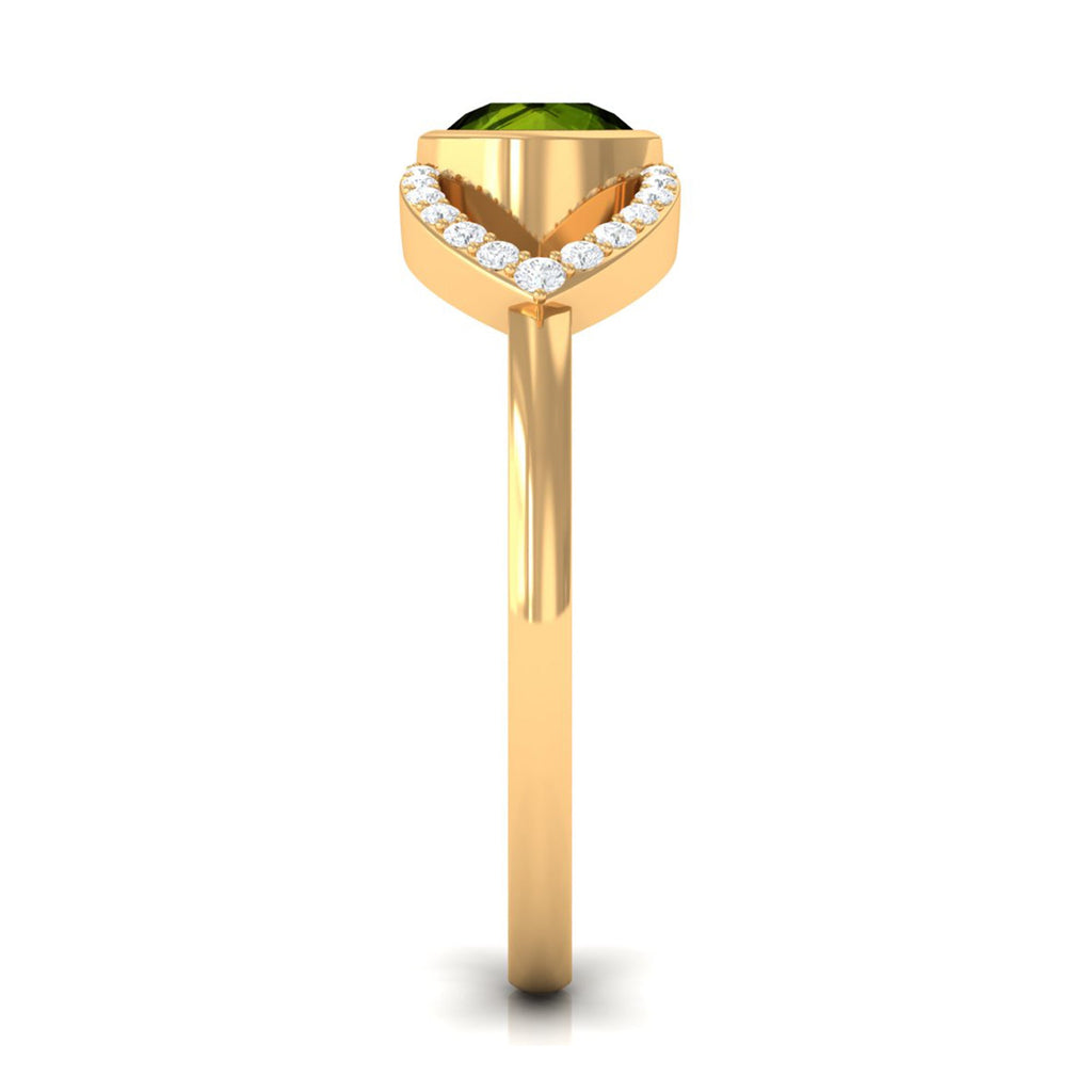 0.5 Carat Split Shank Peridot Solitaire Ring with Diamond Accent
