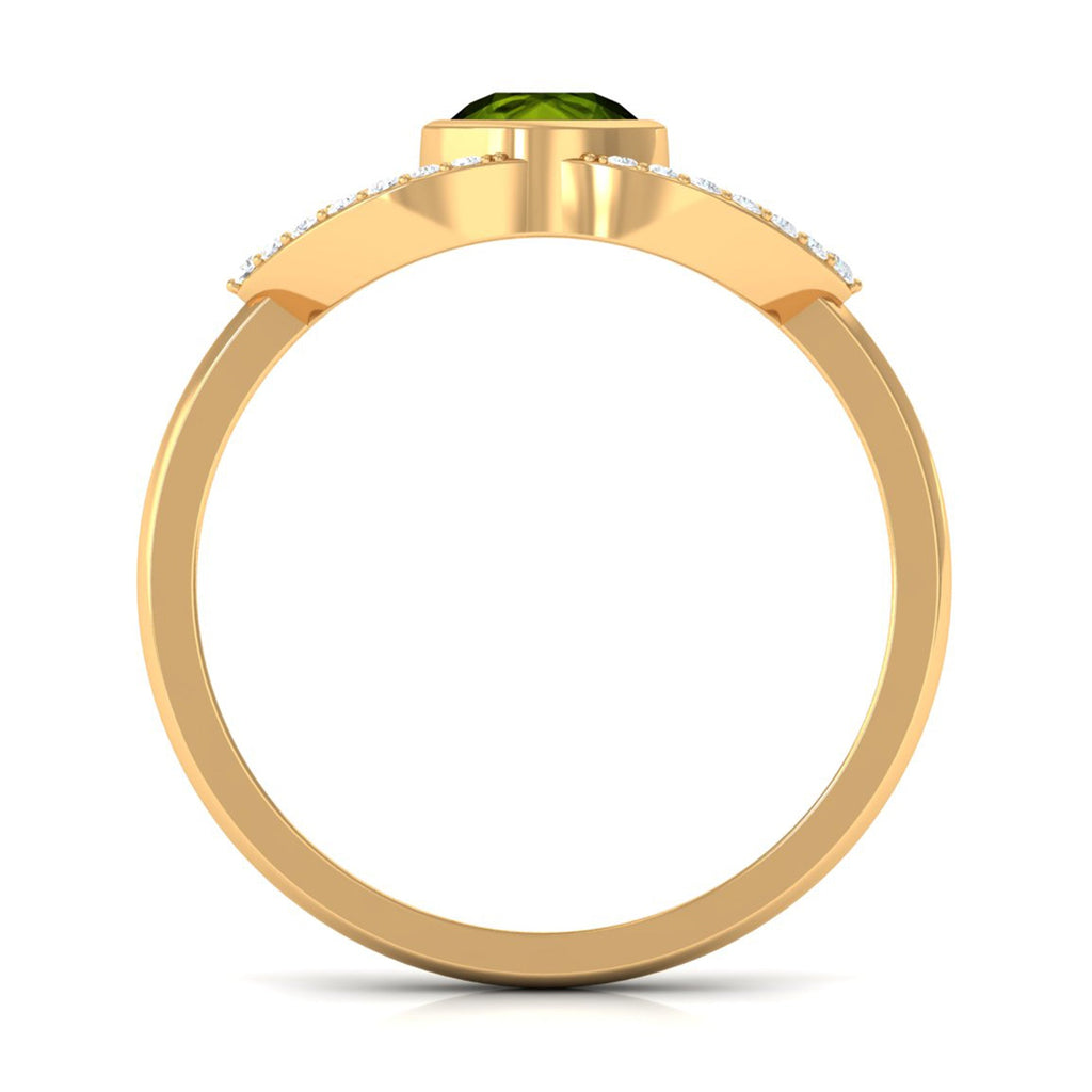 0.5 Carat Split Shank Peridot Solitaire Ring with Diamond Accent