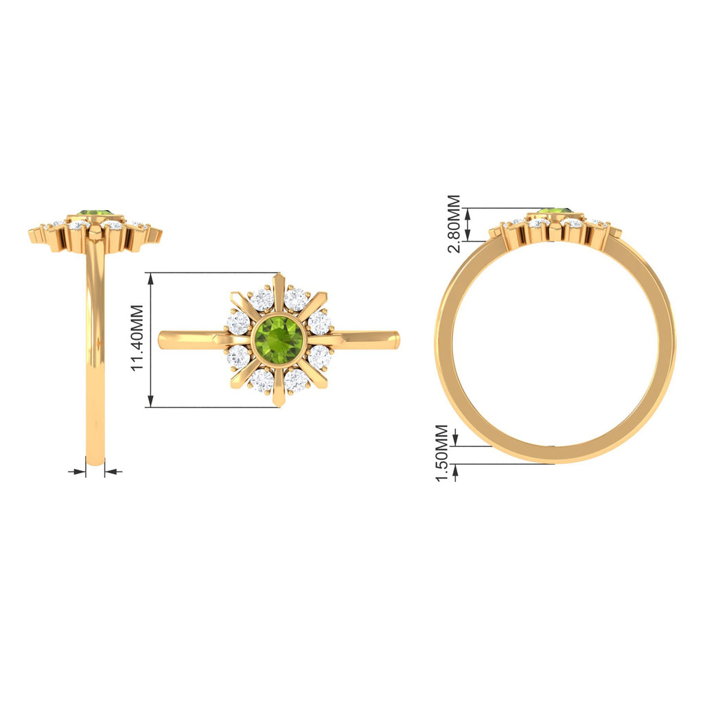 0.5 Carat Natural Peridot Statement Ring with Diamond Stones