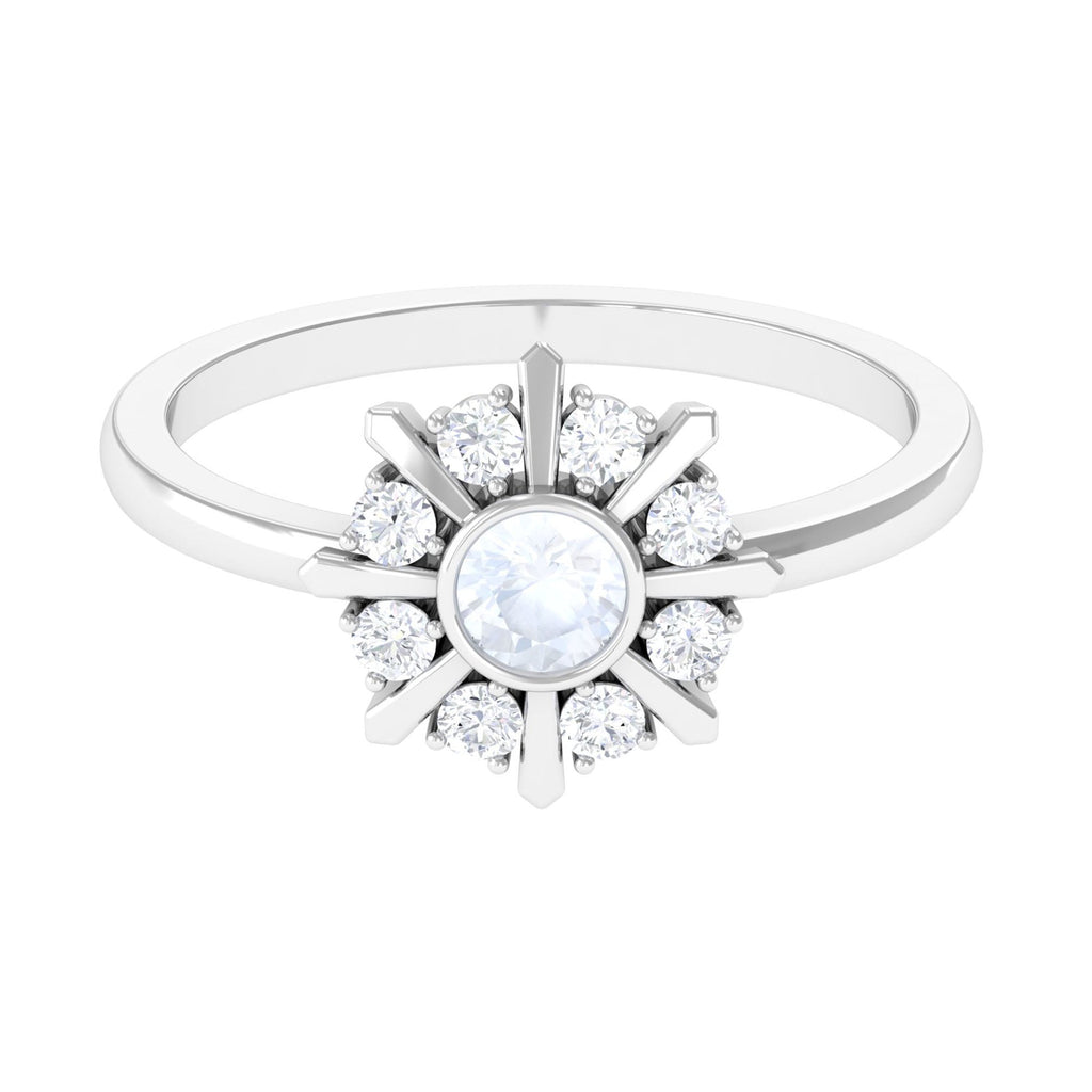 0.3 Carat Bezel Set Moonstone and Diamond Statement Ring