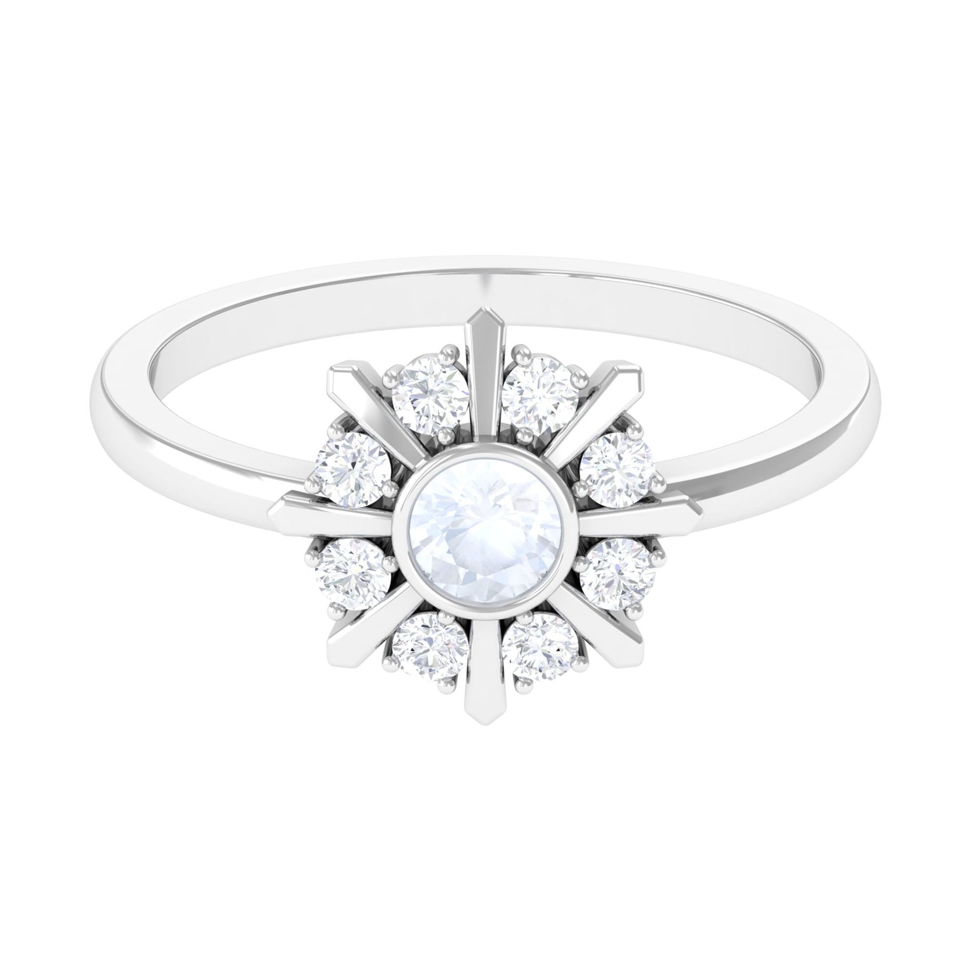0.3 Carat Bezel Set Moonstone and Diamond Statement Ring
