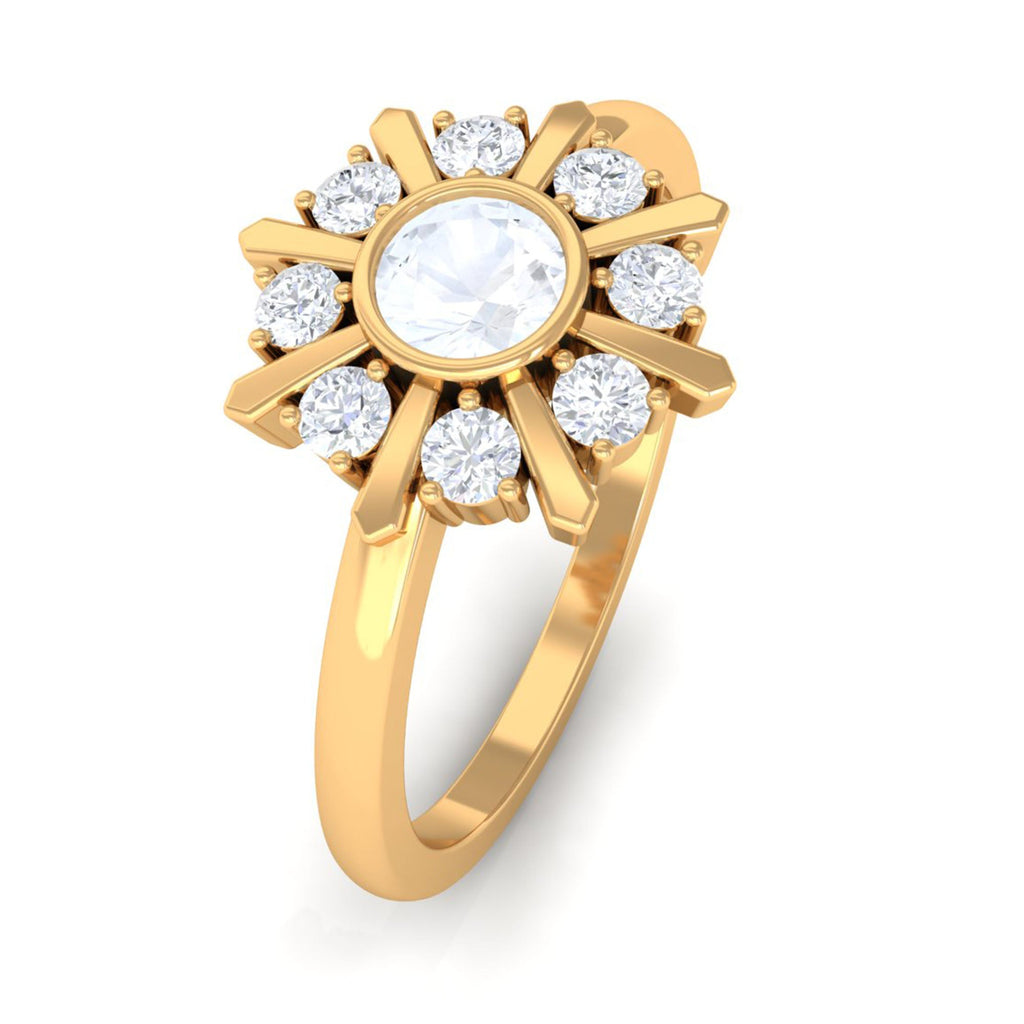 0.3 Carat Bezel Set Moonstone and Diamond Statement Ring