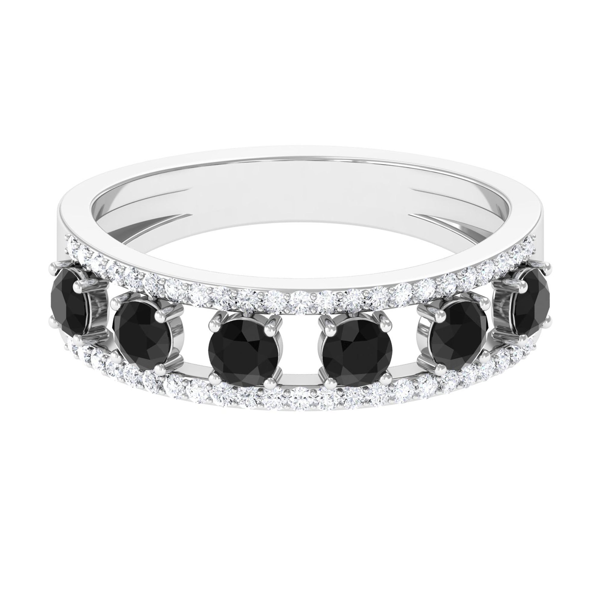 Black Spinel Anniversary Band Ring with Diamond