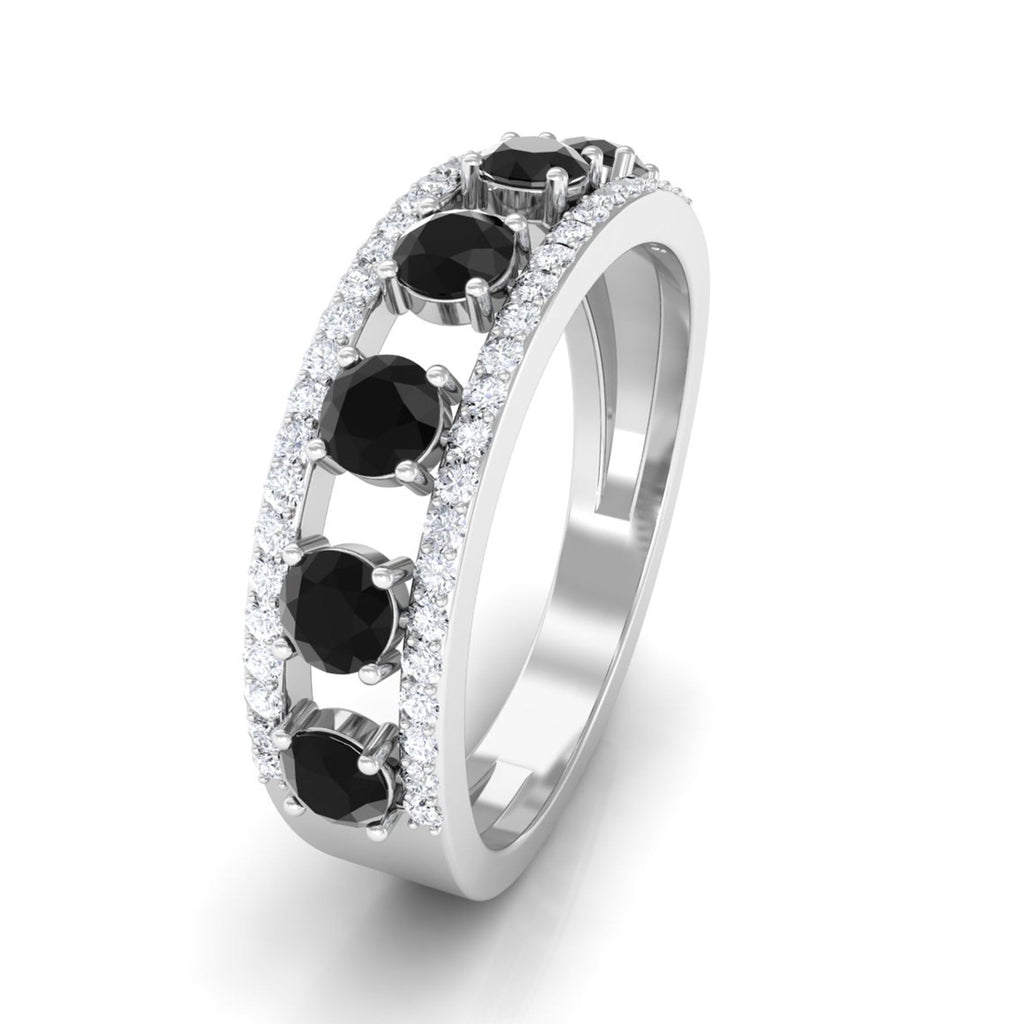 Black Spinel Anniversary Band Ring with Diamond
