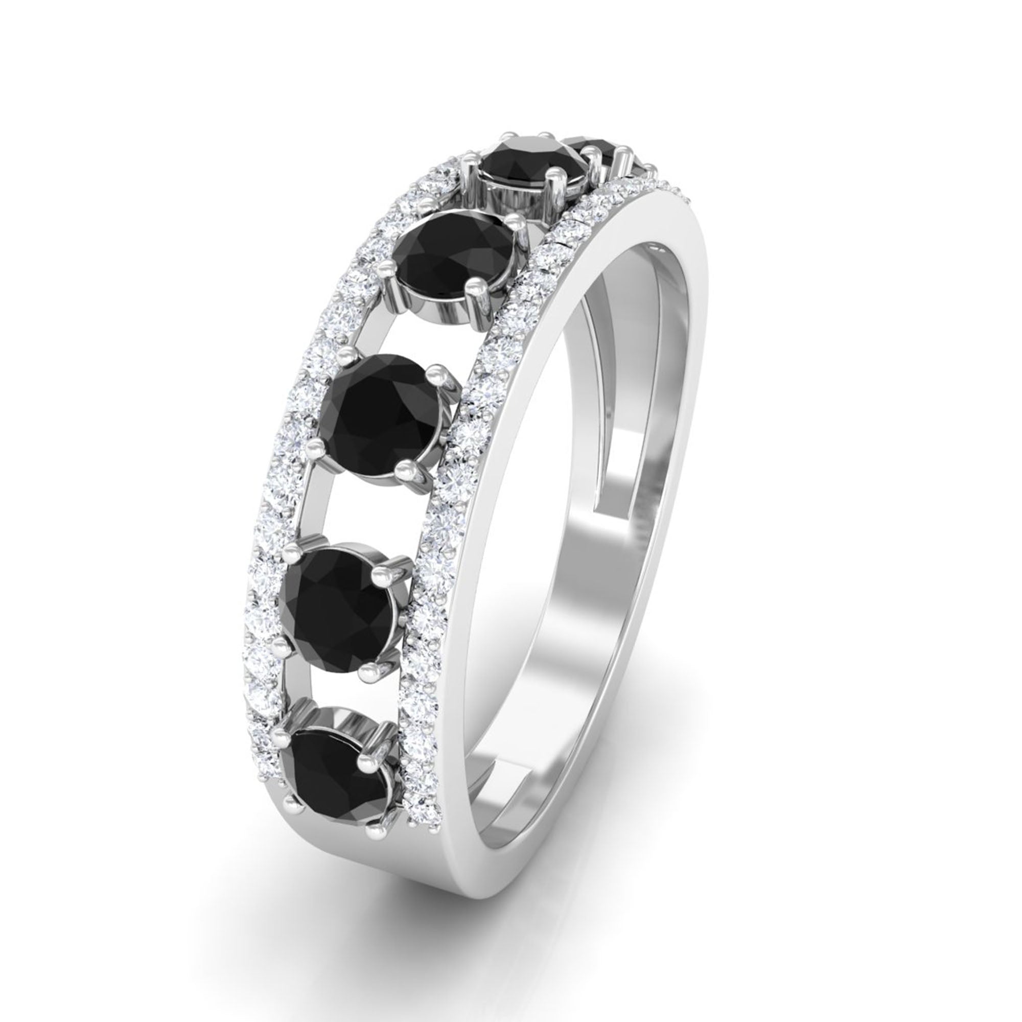Black Spinel Anniversary Band Ring with Diamond
