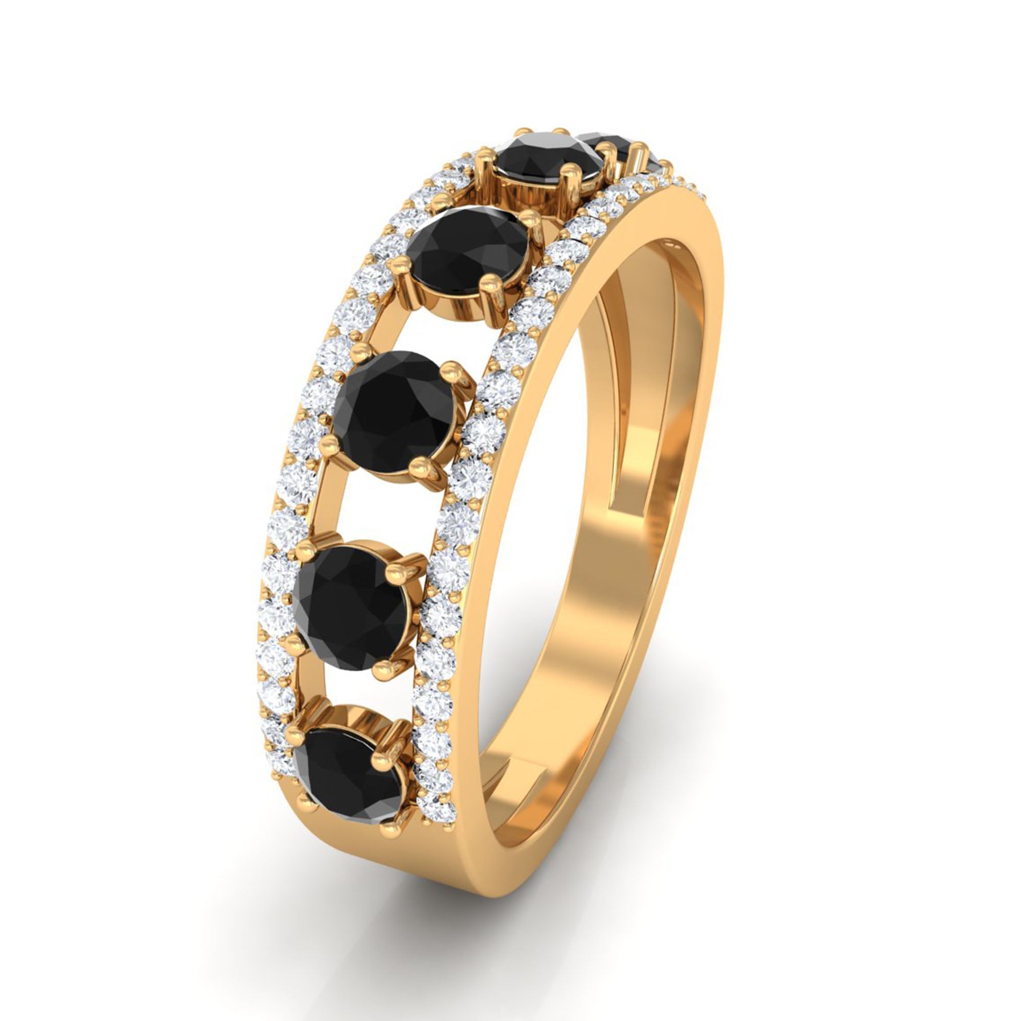 Black Spinel Anniversary Band Ring with Diamond
