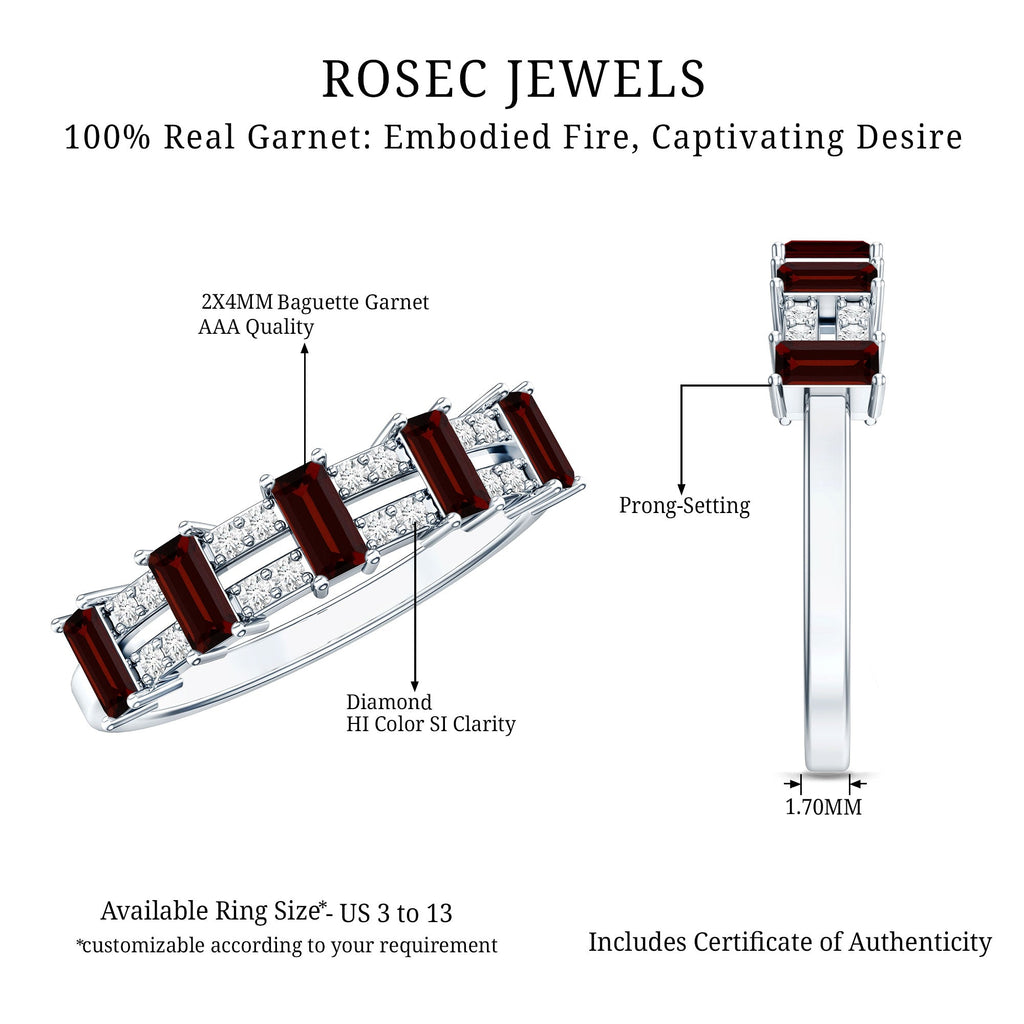 Natural Baguette Garnet Half Eternity Band with Diamond