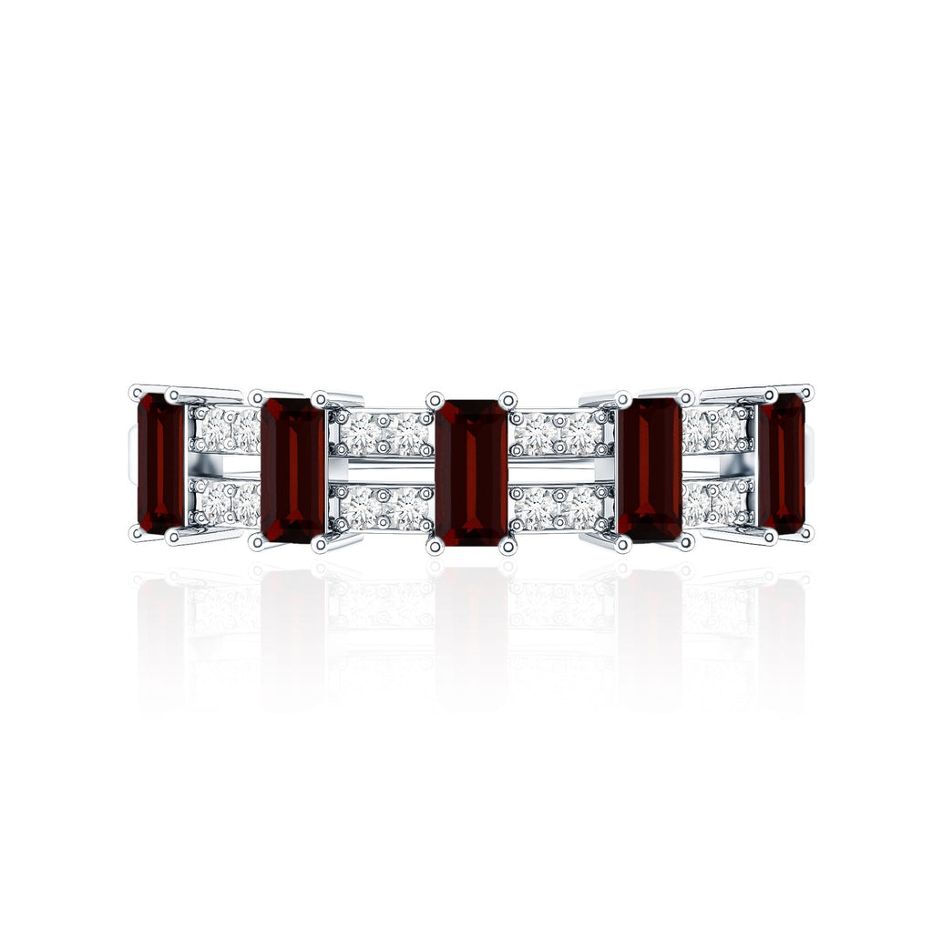 Natural Baguette Garnet Half Eternity Band with Diamond