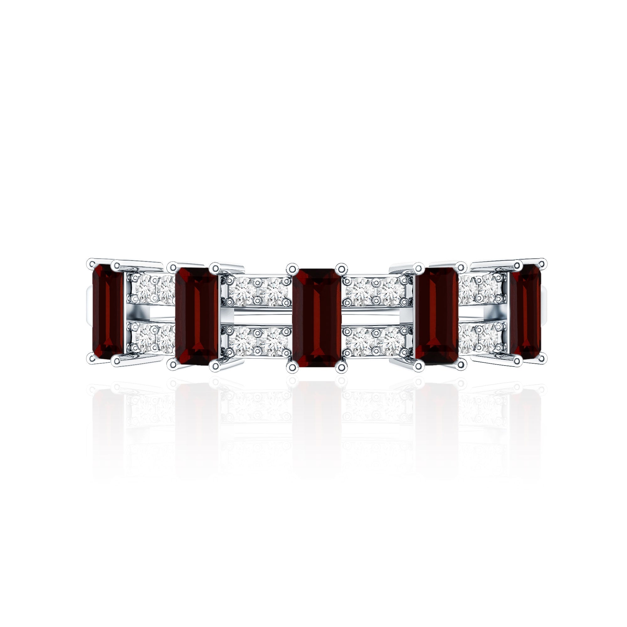Natural Baguette Garnet Half Eternity Band with Diamond