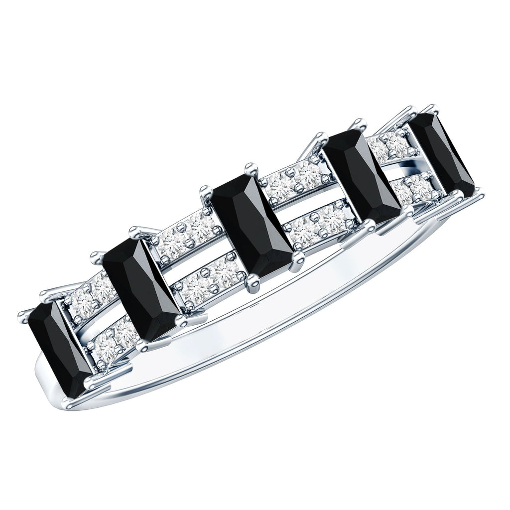 Real Black Spinel and Diamond Wide Band Ring