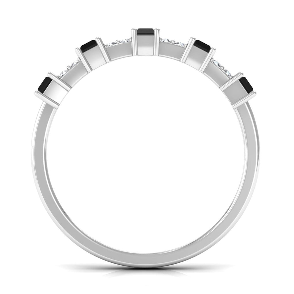 Real Black Spinel and Diamond Wide Band Ring