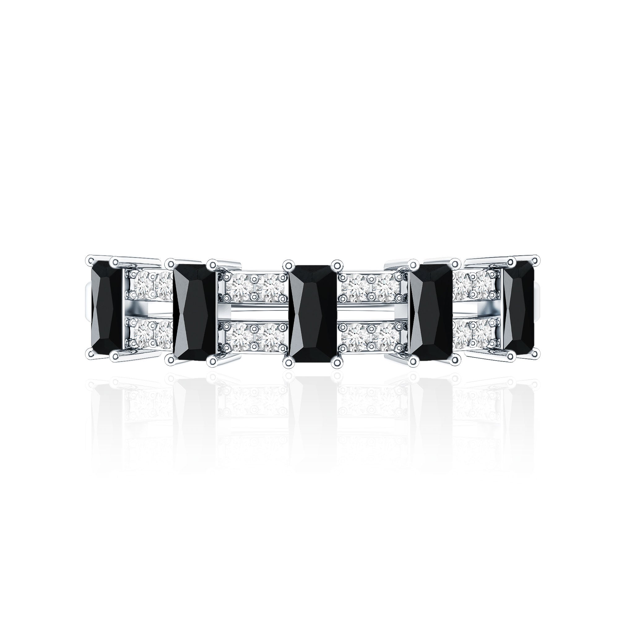 Real Black Spinel and Diamond Wide Band Ring