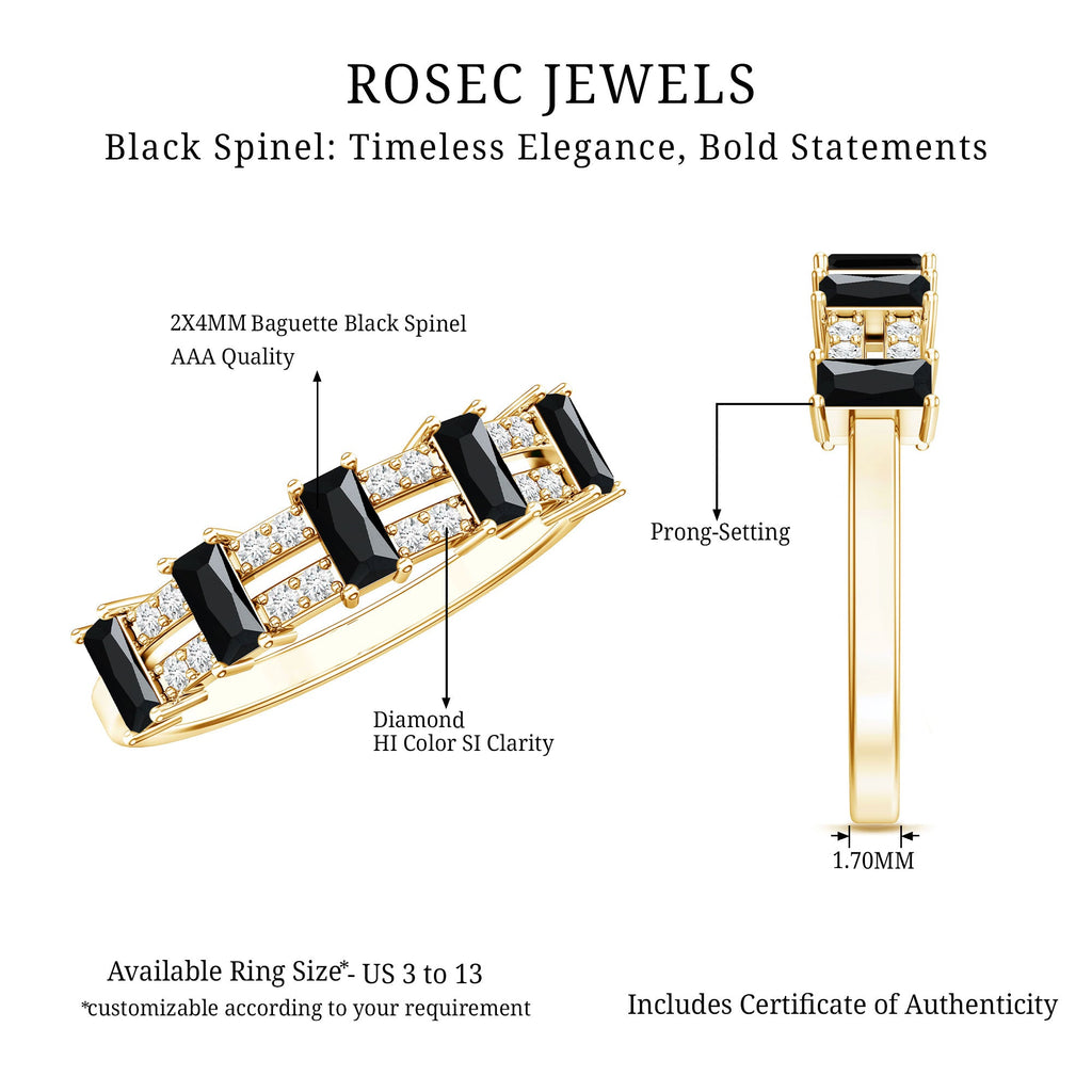 Real Black Spinel and Diamond Wide Band Ring