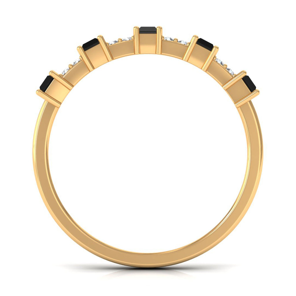 Real Black Spinel and Diamond Wide Band Ring