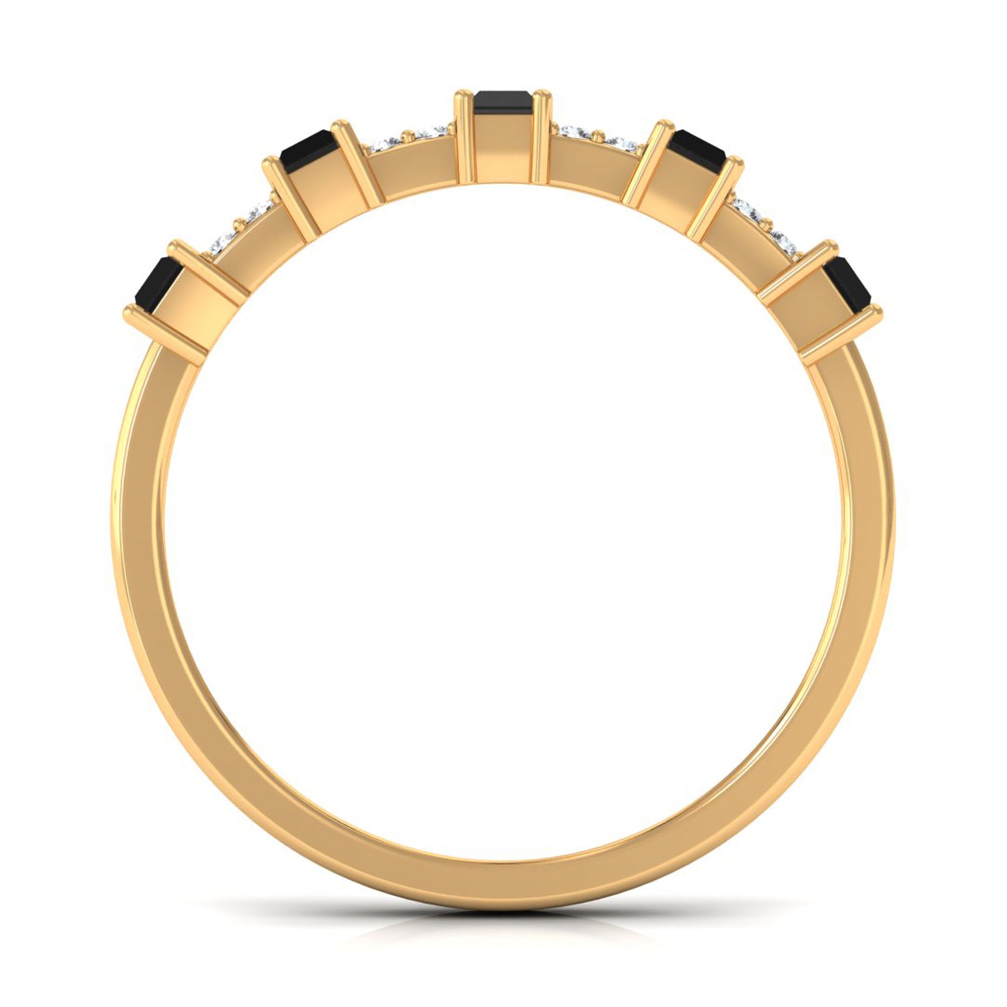 Real Black Spinel and Diamond Wide Band Ring