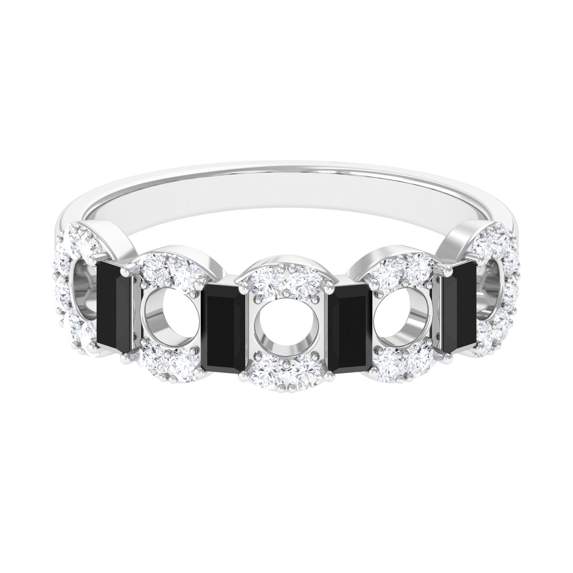 Certified Black Spinel and Diamond Half Eternity Ring