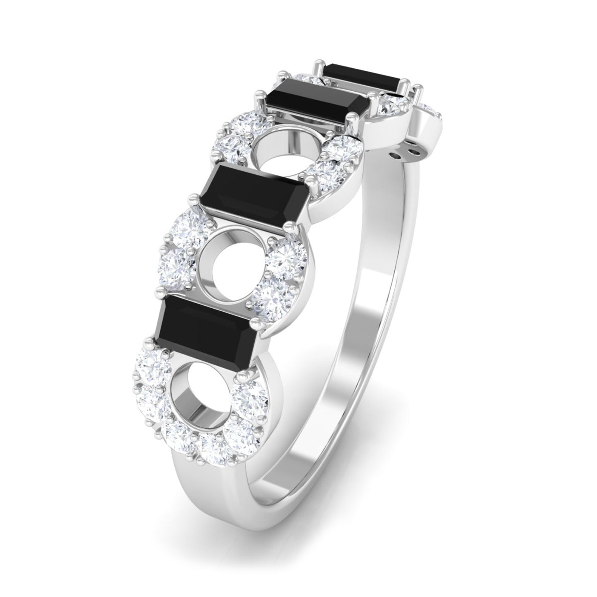 Certified Black Spinel and Diamond Half Eternity Ring