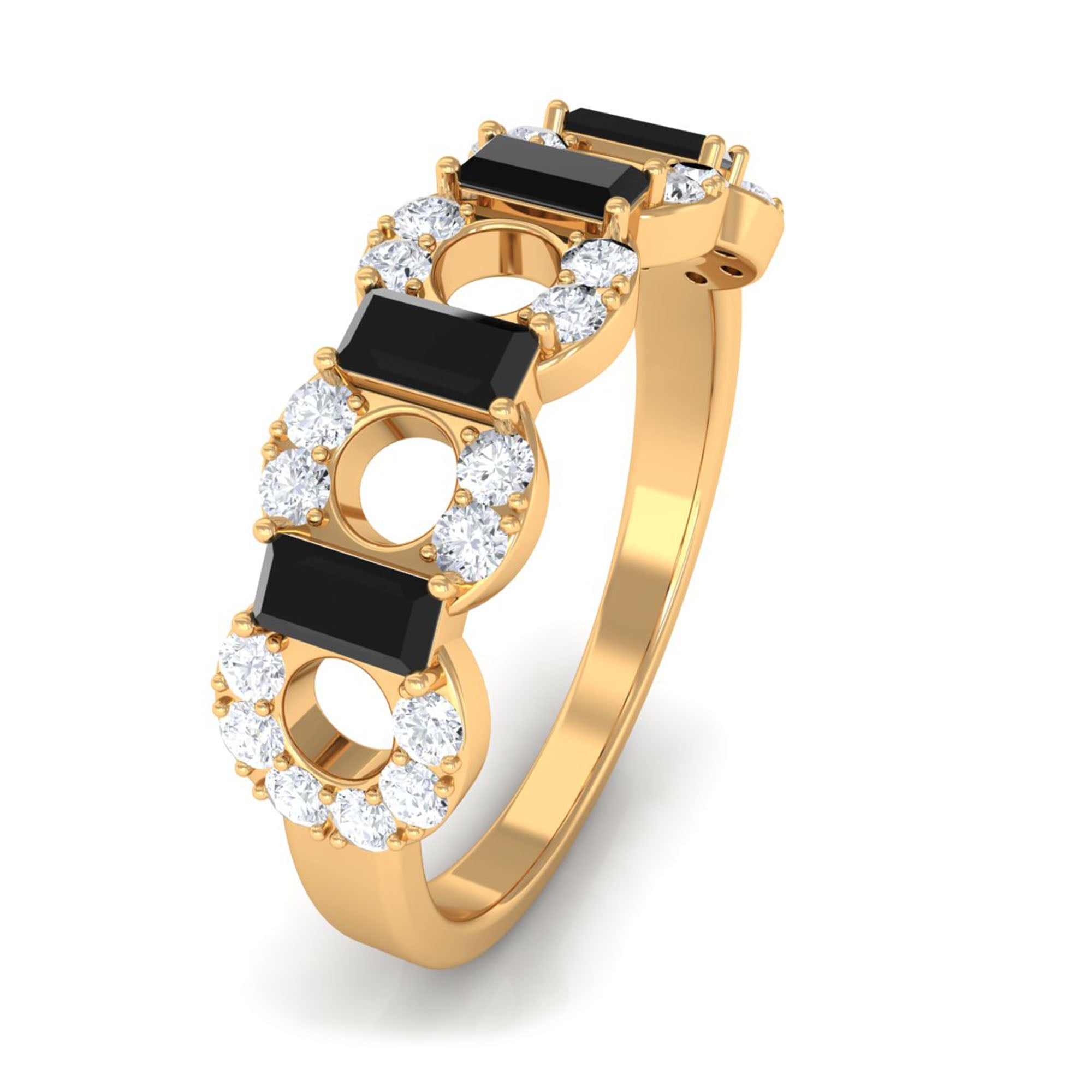 Certified Black Spinel and Diamond Half Eternity Ring