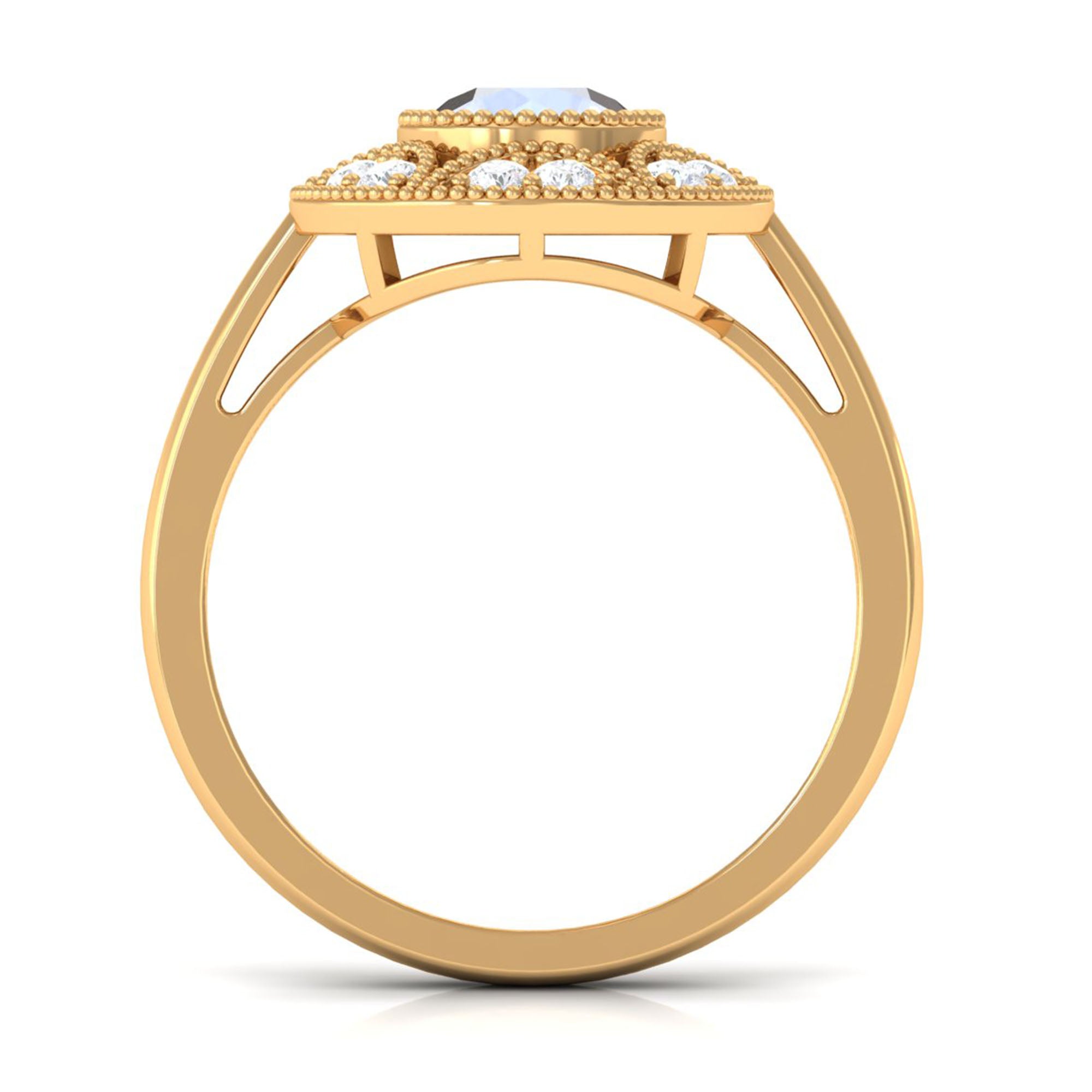0.3 Carat Round Moonstone and Diamond Vintage Engagement Ring