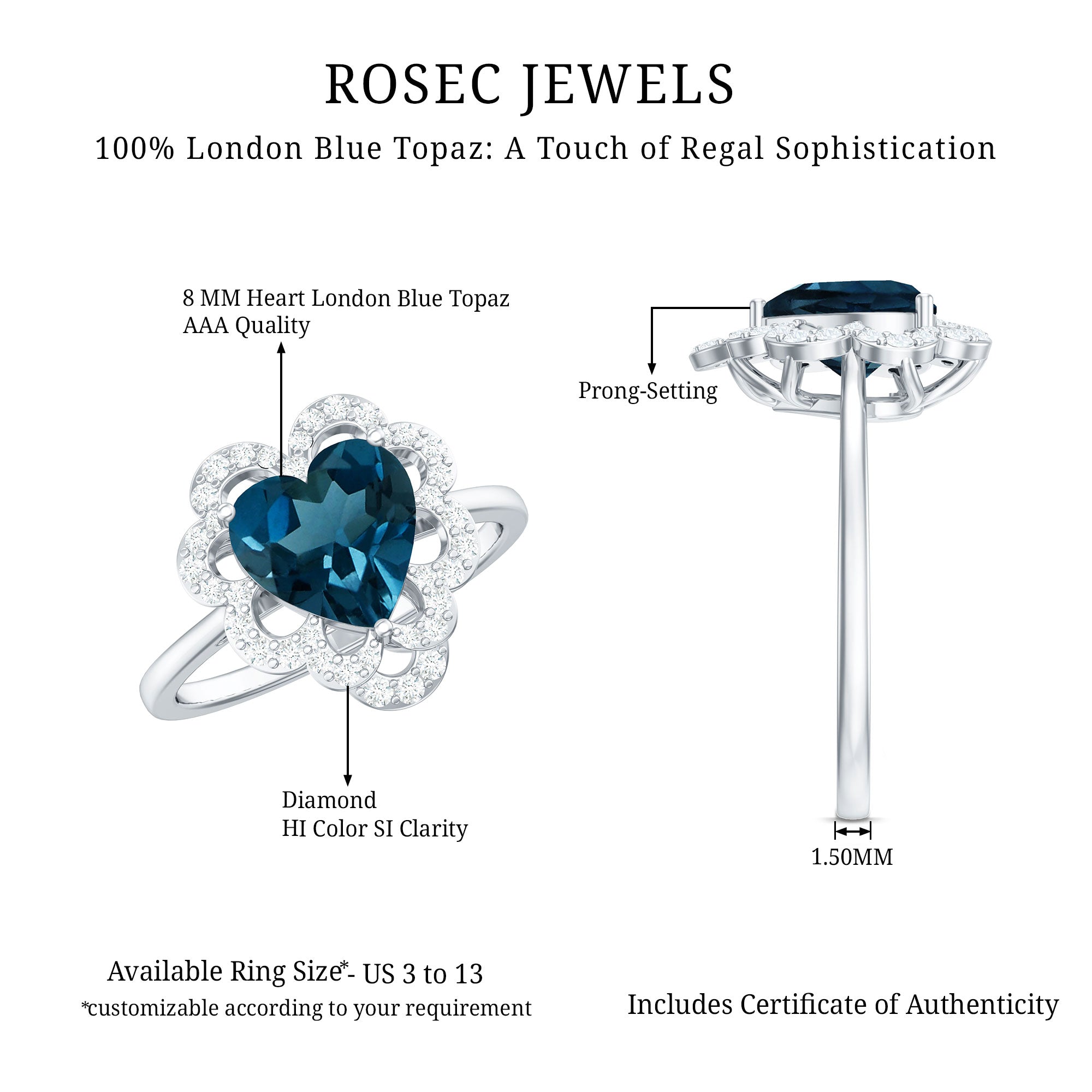 2 Carat Heart Shape London Blue Topaz Designer Engagement Ring with Diamond Halo