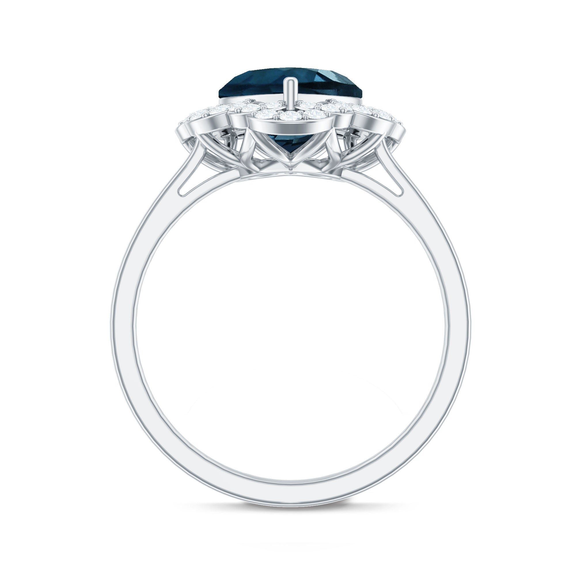 2 Carat Heart Shape London Blue Topaz Designer Engagement Ring with Diamond Halo