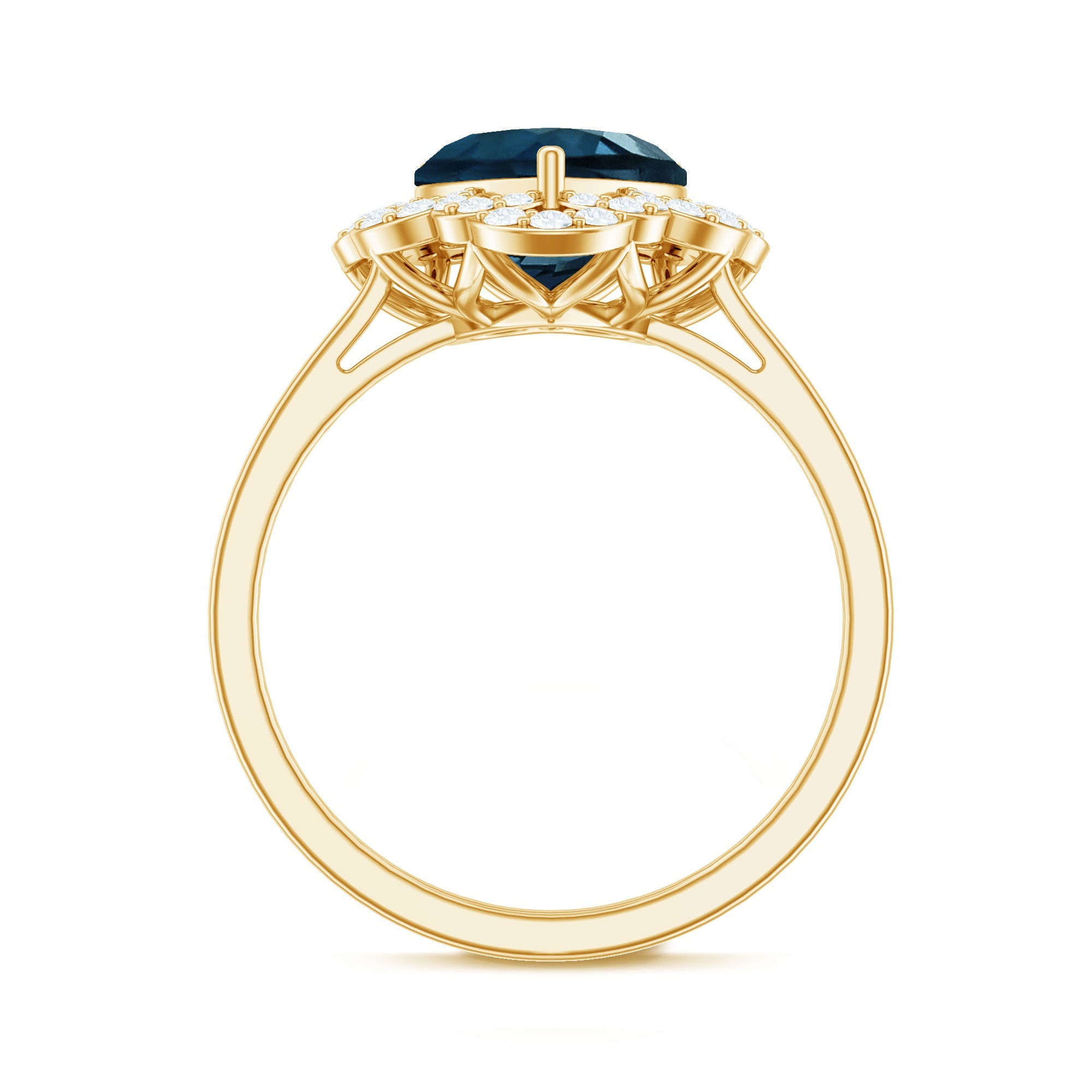 2 Carat Heart Shape London Blue Topaz Designer Engagement Ring with Diamond Halo