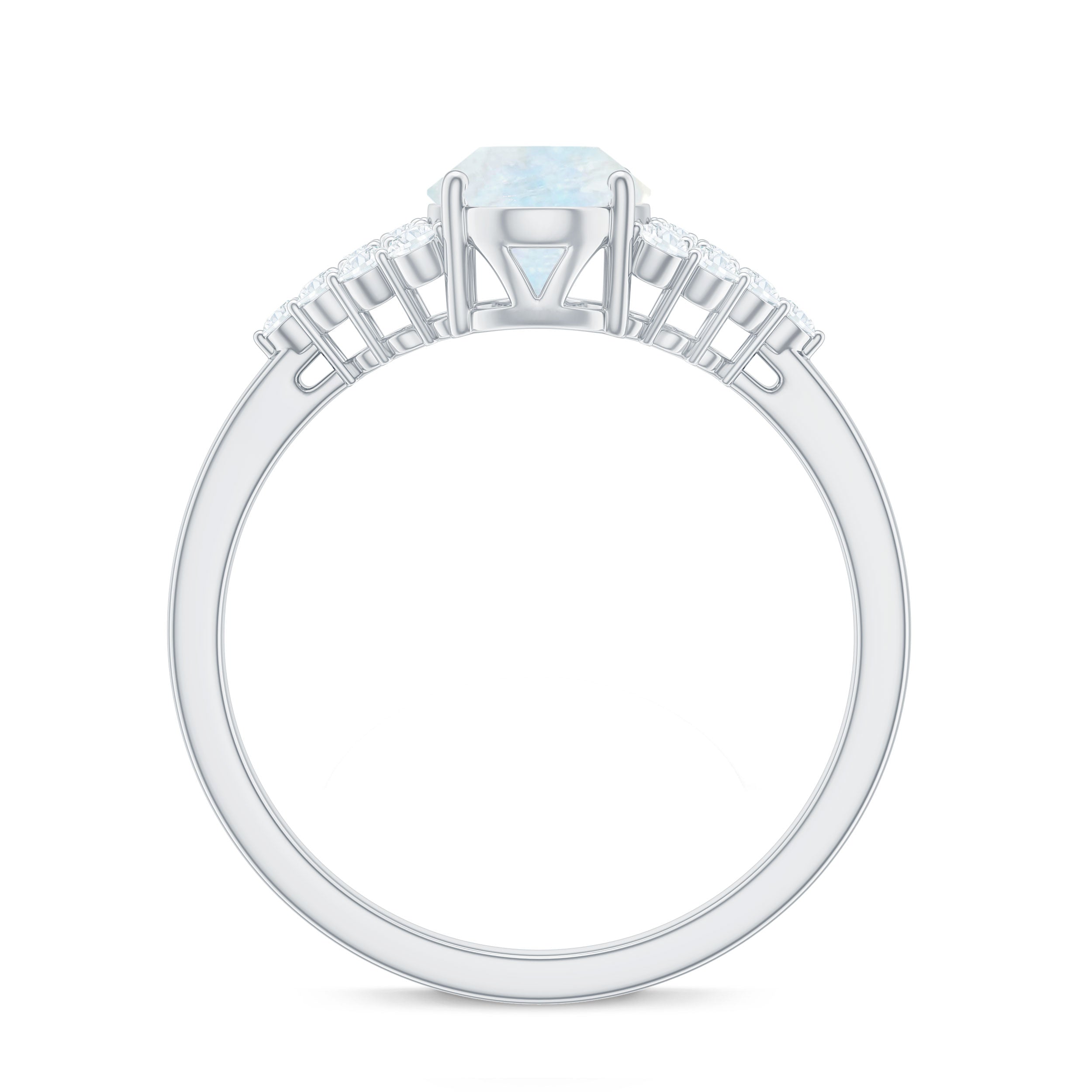 0.6 Carat Oval Cut Moonstone Engagement Ring with Diamond Accent