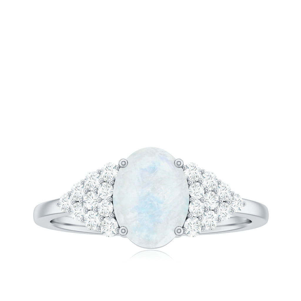 0.6 Carat Oval Cut Moonstone Engagement Ring with Diamond Accent