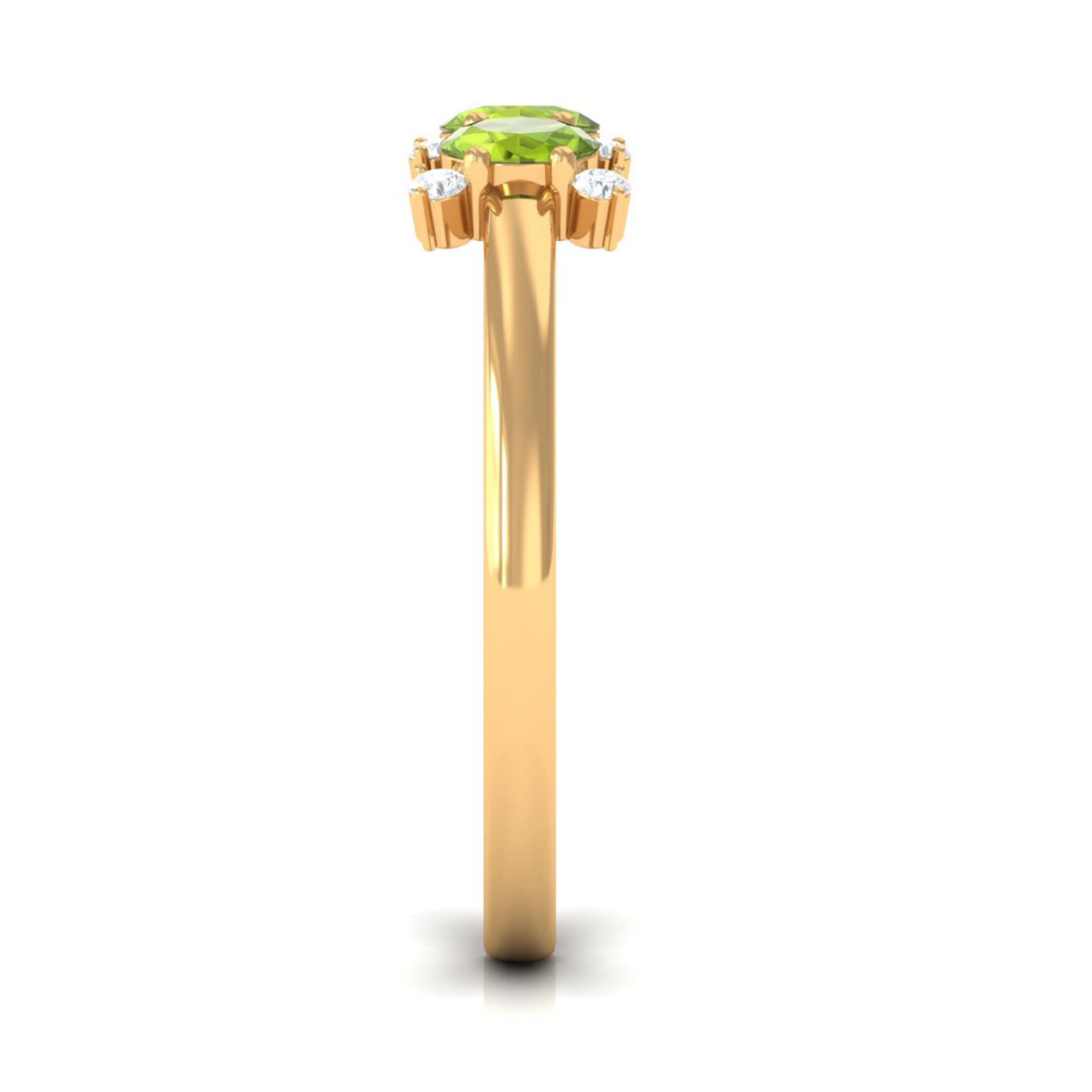 Oval Cut Peridot Three Stone Ring with Diamond Stones