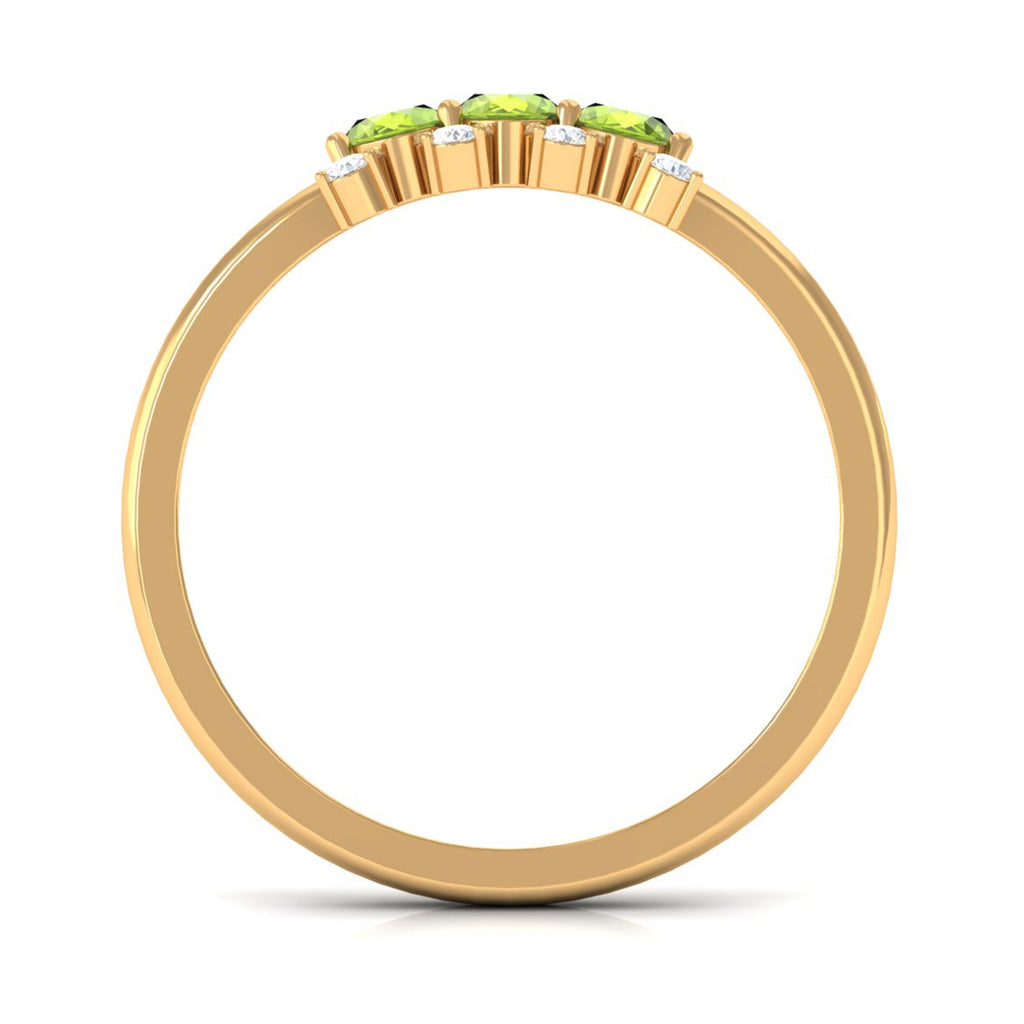 Oval Cut Peridot Three Stone Ring with Diamond Stones