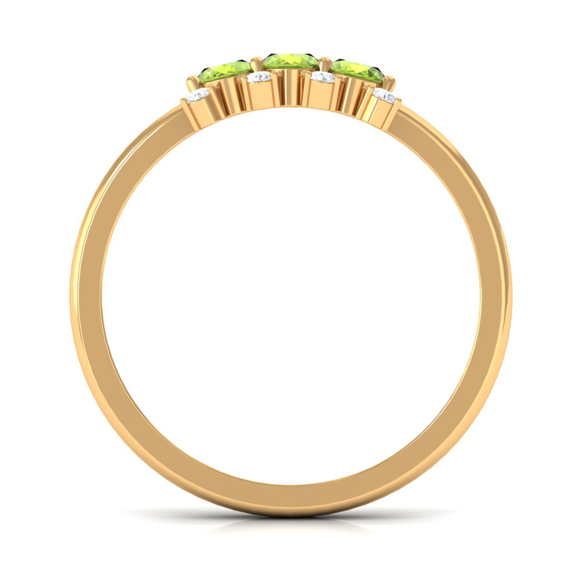 Oval Cut Peridot Three Stone Ring with Diamond Stones