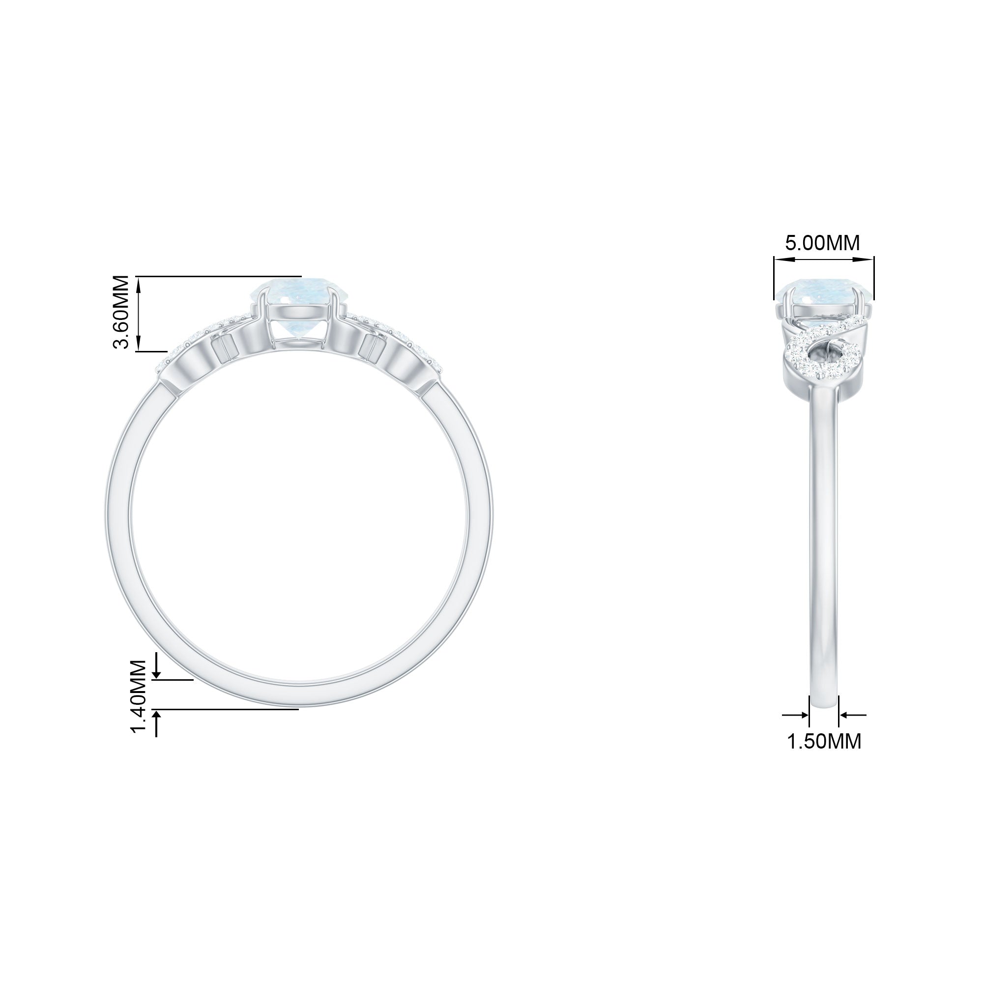 0.37 Carat Natural Moonstone Engagement Ring with Criss Cross Diamond