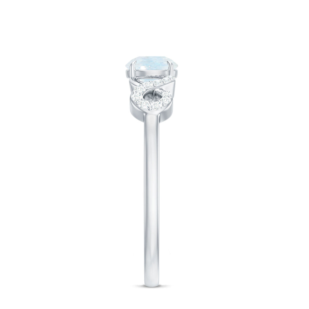 0.37 Carat Natural Moonstone Engagement Ring with Criss Cross Diamond