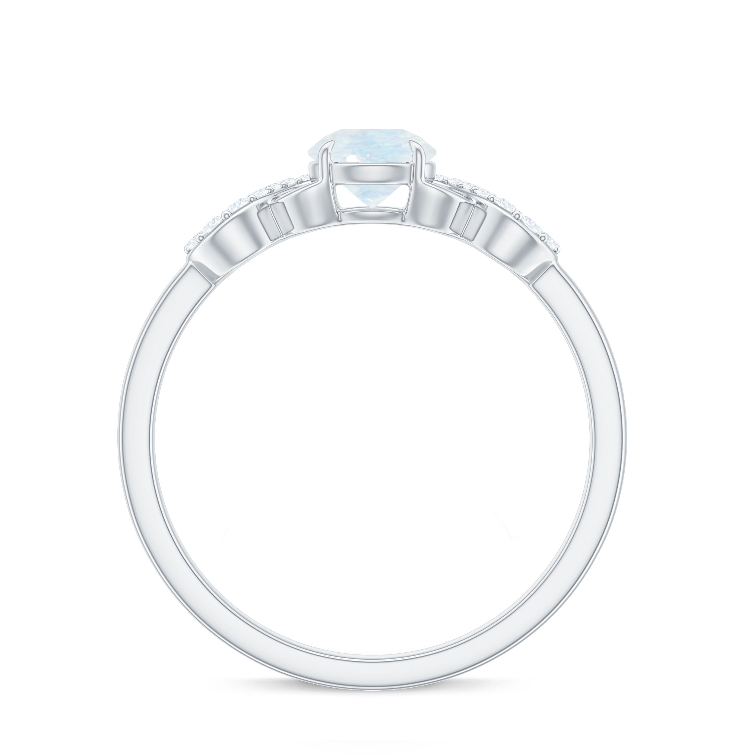 0.37 Carat Natural Moonstone Engagement Ring with Criss Cross Diamond