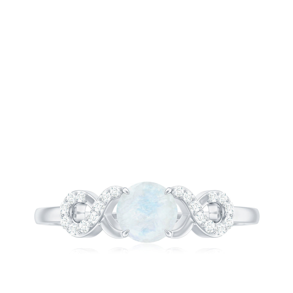 0.37 Carat Natural Moonstone Engagement Ring with Criss Cross Diamond