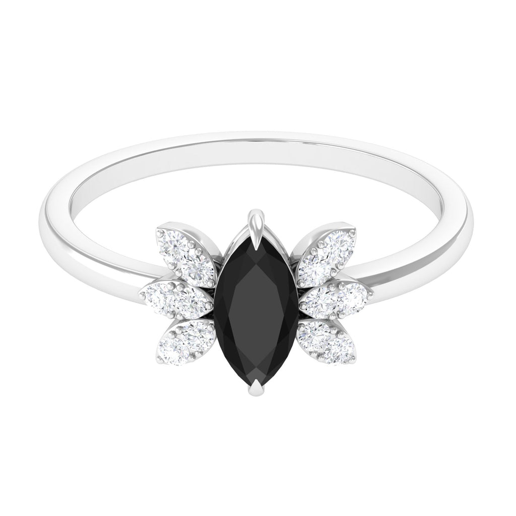 0.7 Carat Claw Set Marquise Black Spinel and Diamond Promise Ring