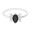 0.7 Carat Claw Set Marquise Black Spinel and Diamond Promise Ring