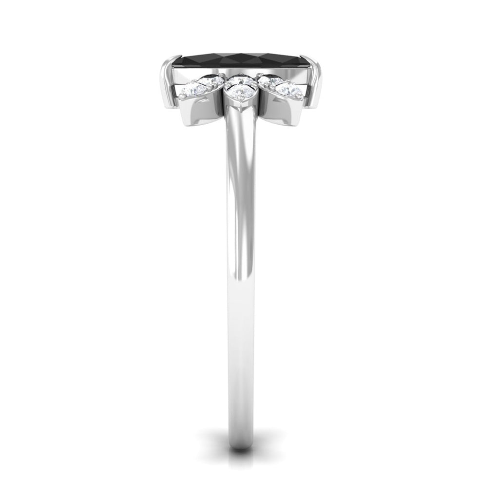 0.7 Carat Claw Set Marquise Black Spinel and Diamond Promise Ring