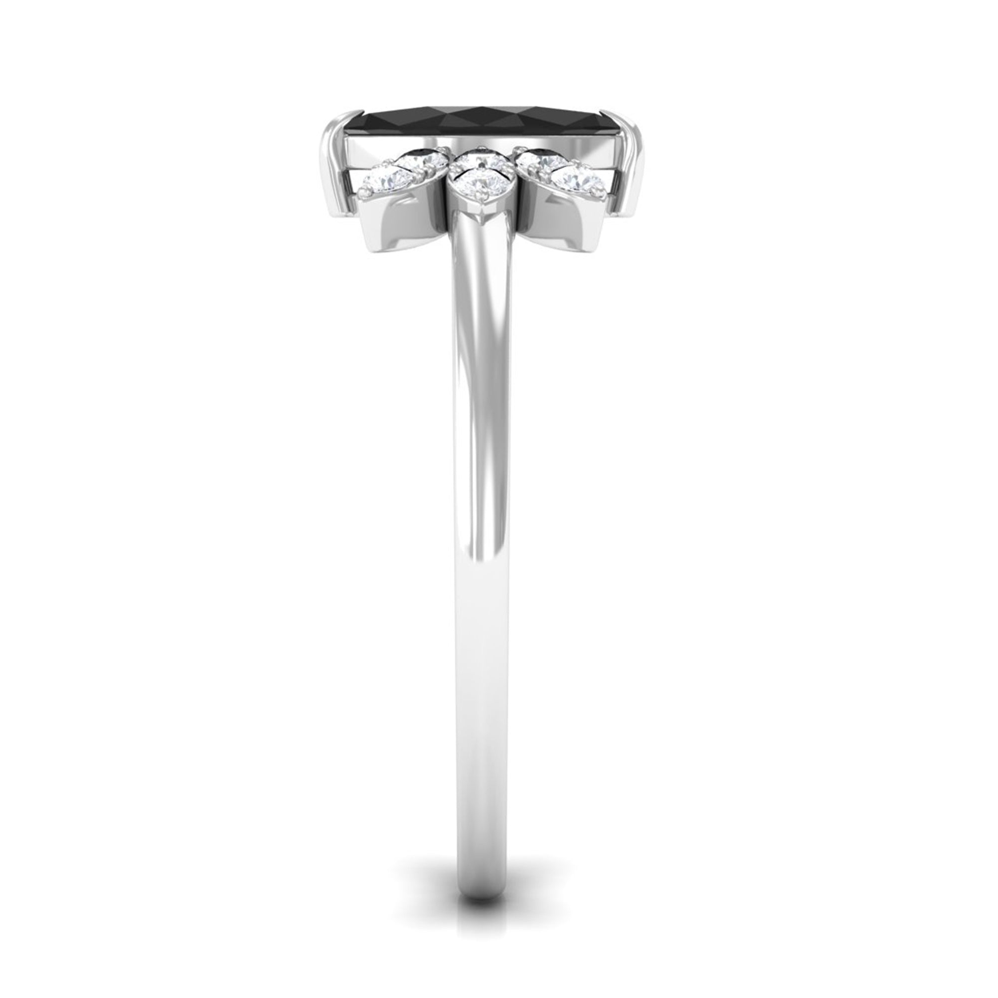 0.7 Carat Claw Set Marquise Black Spinel and Diamond Promise Ring