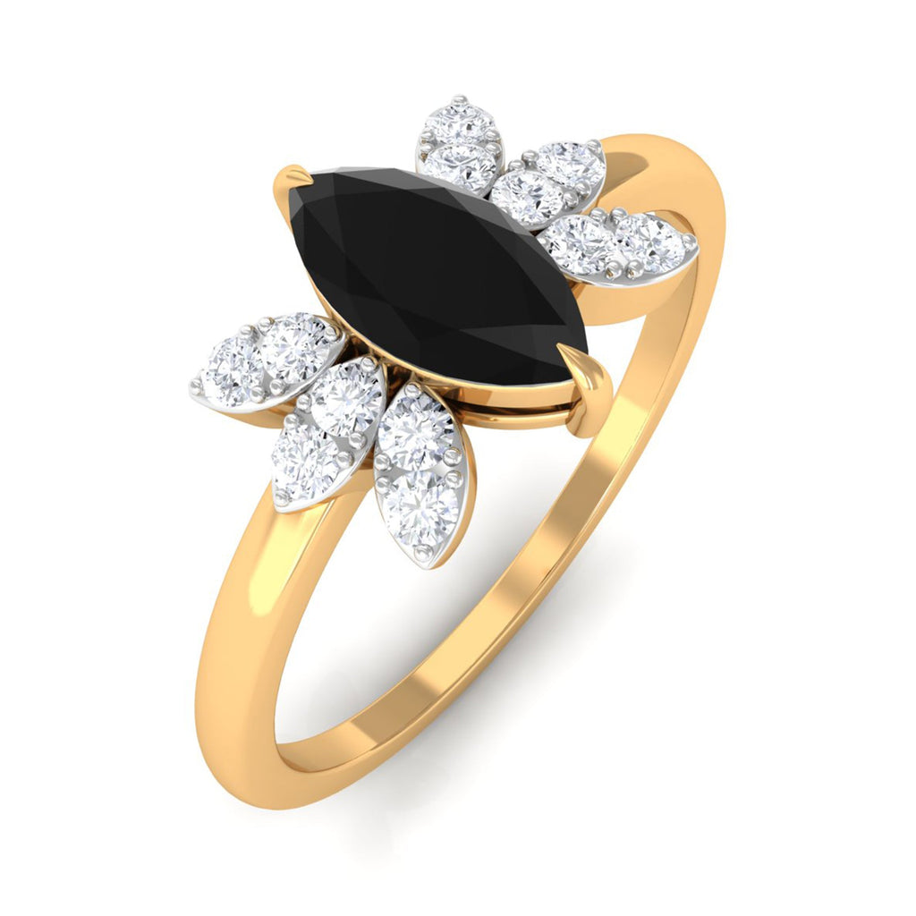 0.7 Carat Claw Set Marquise Black Spinel and Diamond Promise Ring
